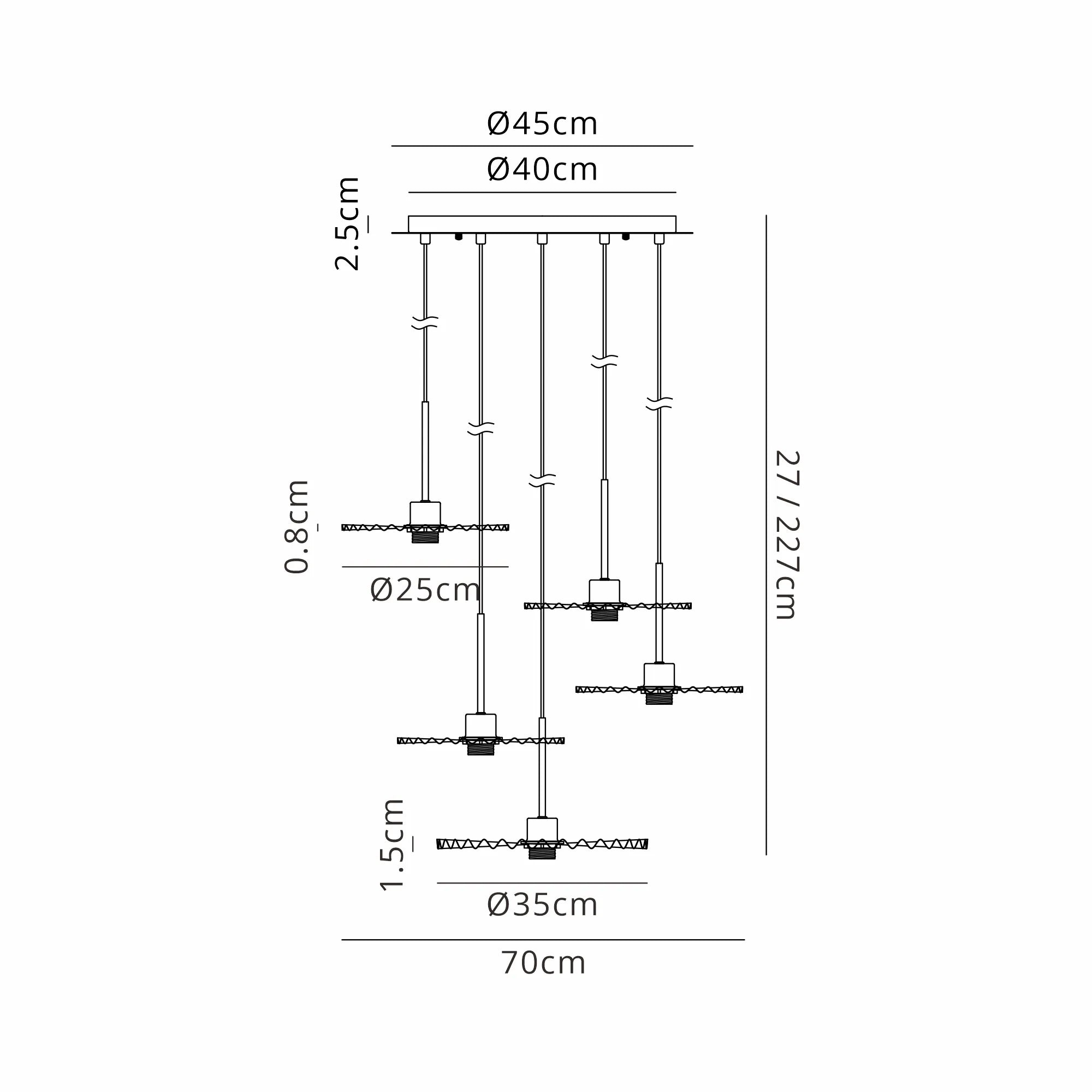 Lori 5 Light Cluster Pendant, Adjustable E27