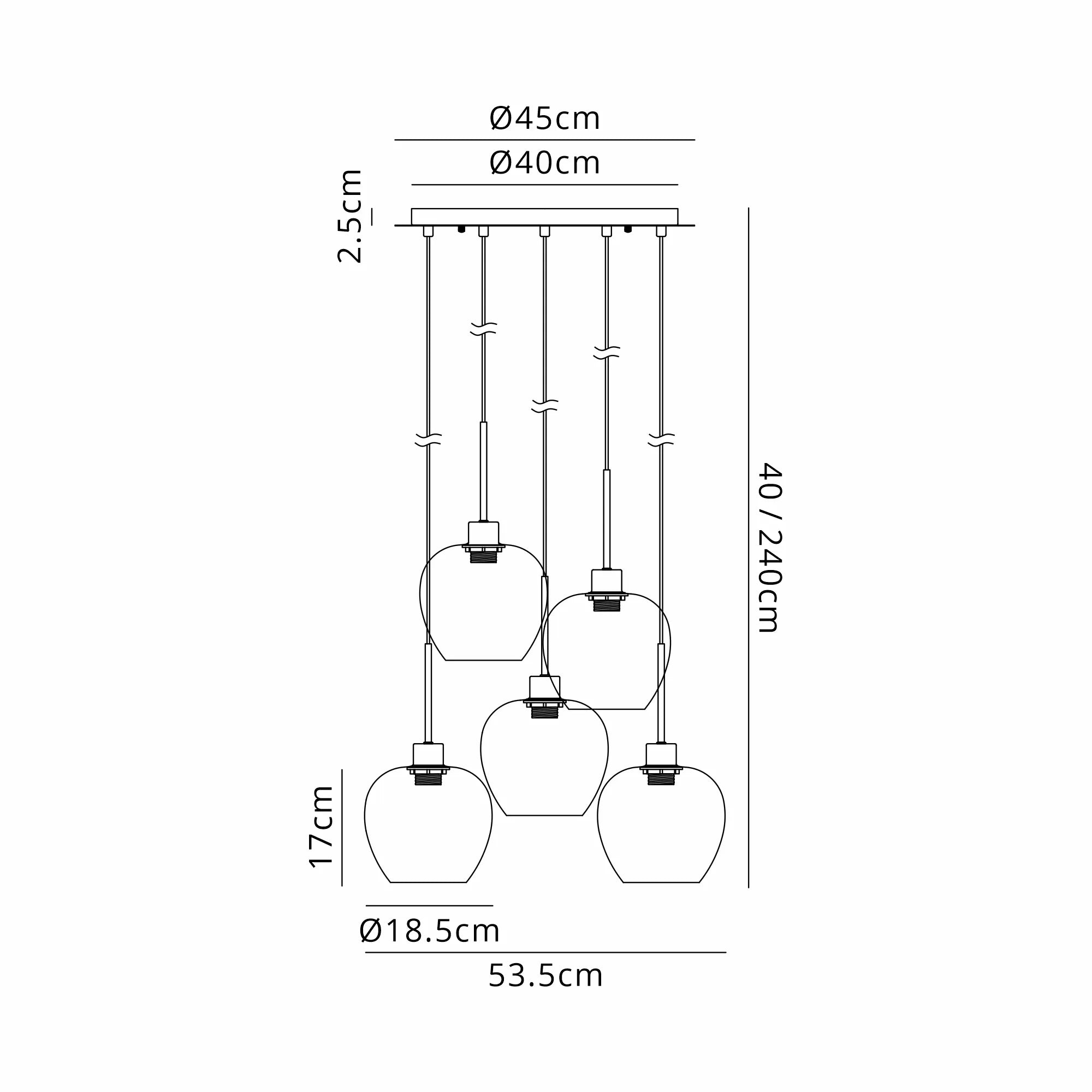 Lori 5 Light Cluster Pendant, Adjustable E27