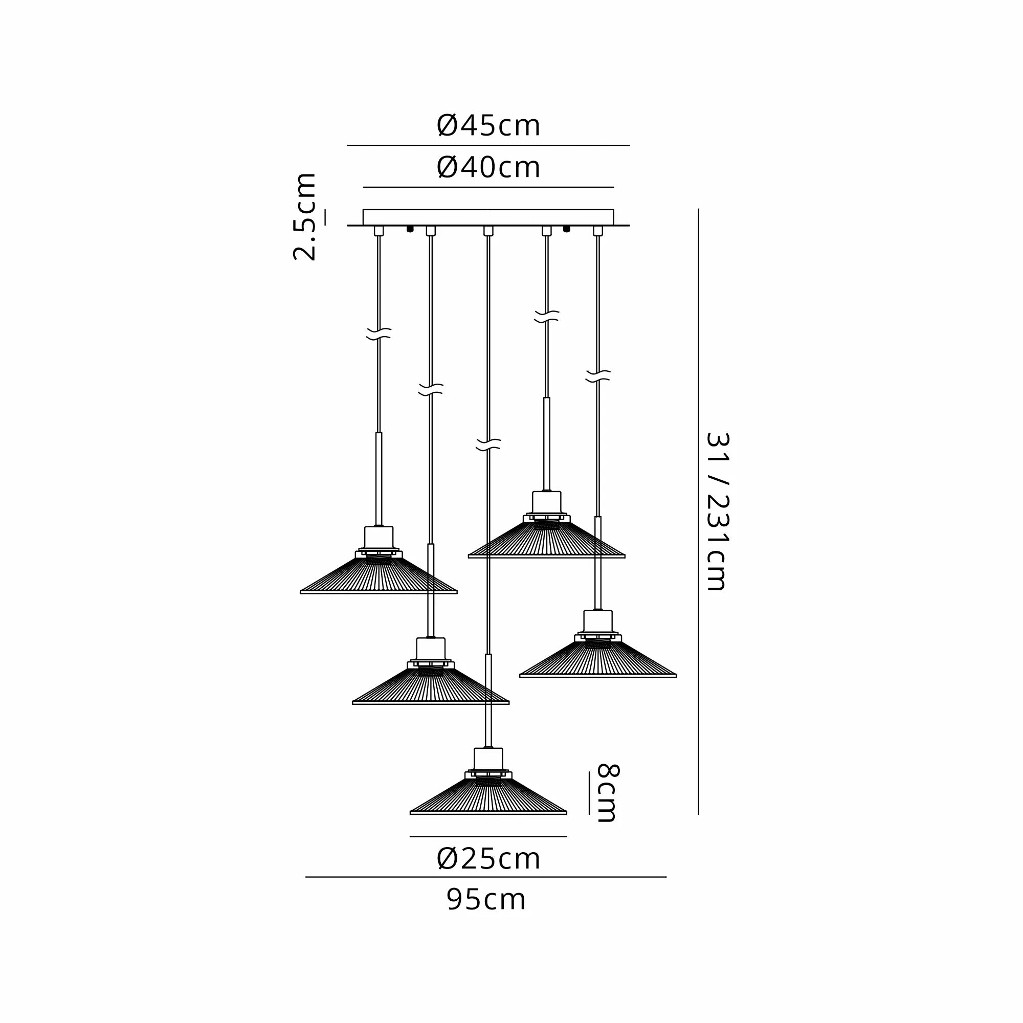 Lori 5 Light Cluster Pendant, Adjustable E27