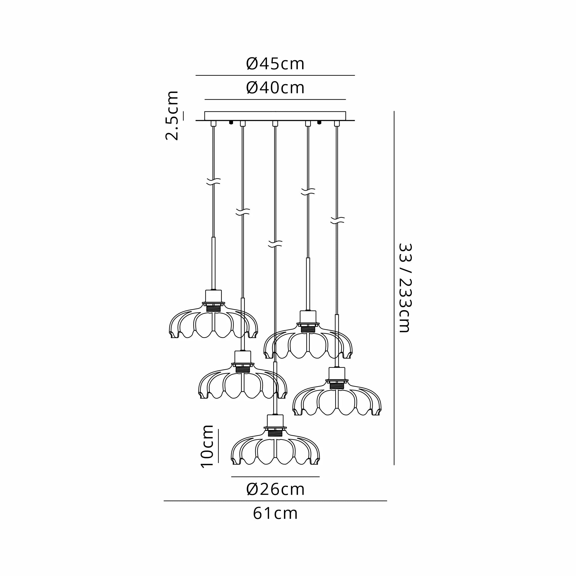 Lori 5 Light Cluster Pendant, Adjustable E27