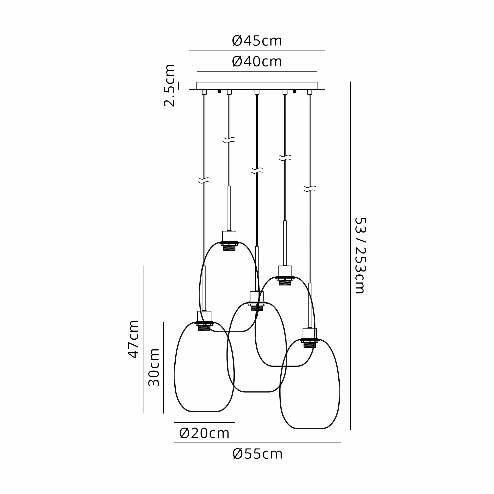 Lori 5 Light Cluster Pendant, Adjustable E27