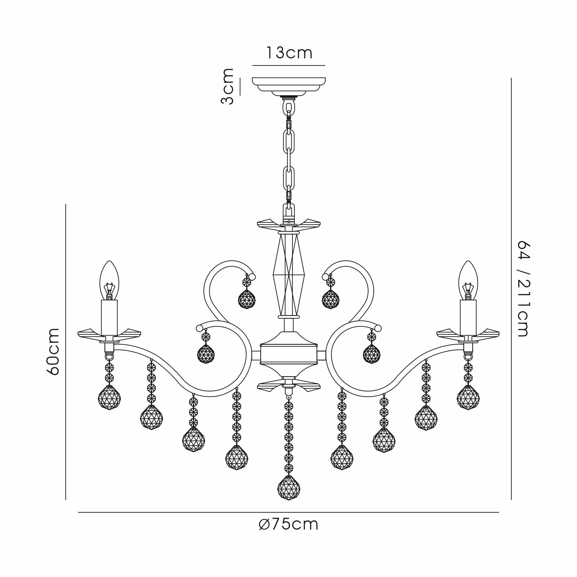Zinta 8Lt Crystal Chandelier - Various Colours