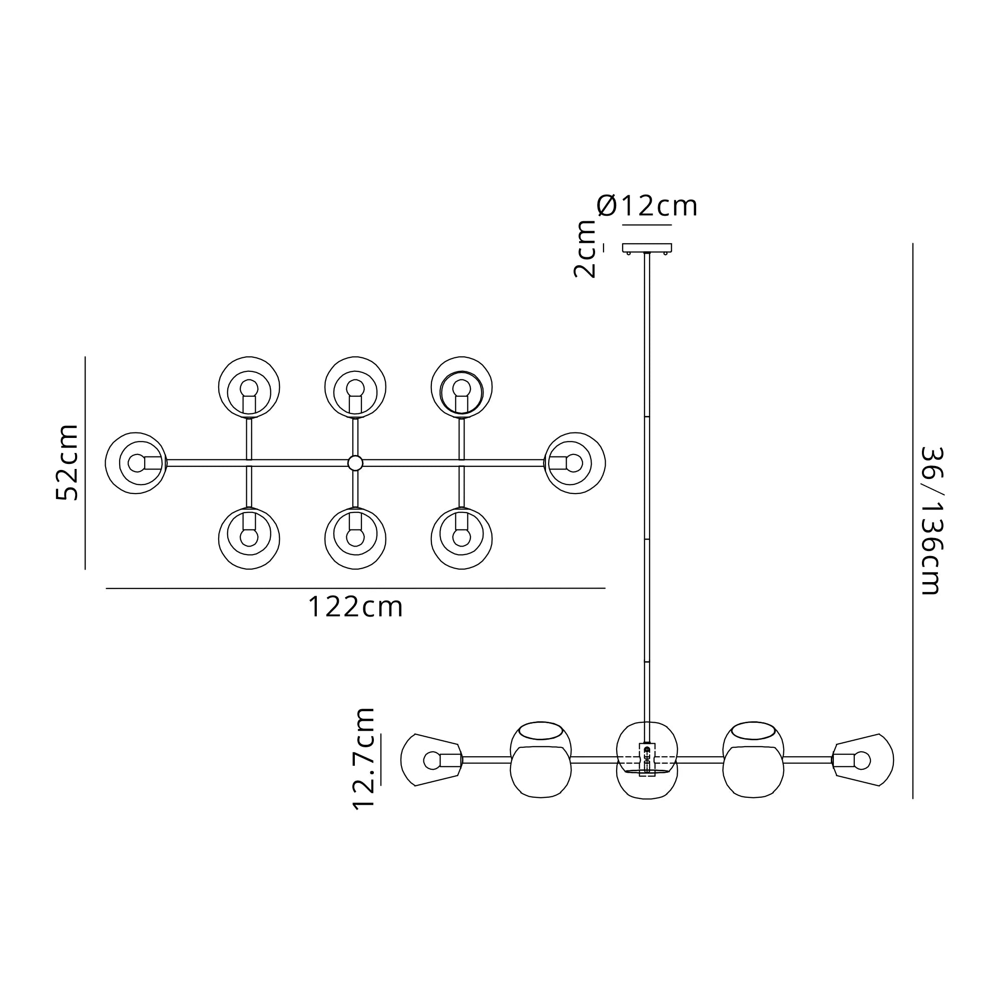 Delmar 8Lt Adjustable Linear Pendant - Various Colours