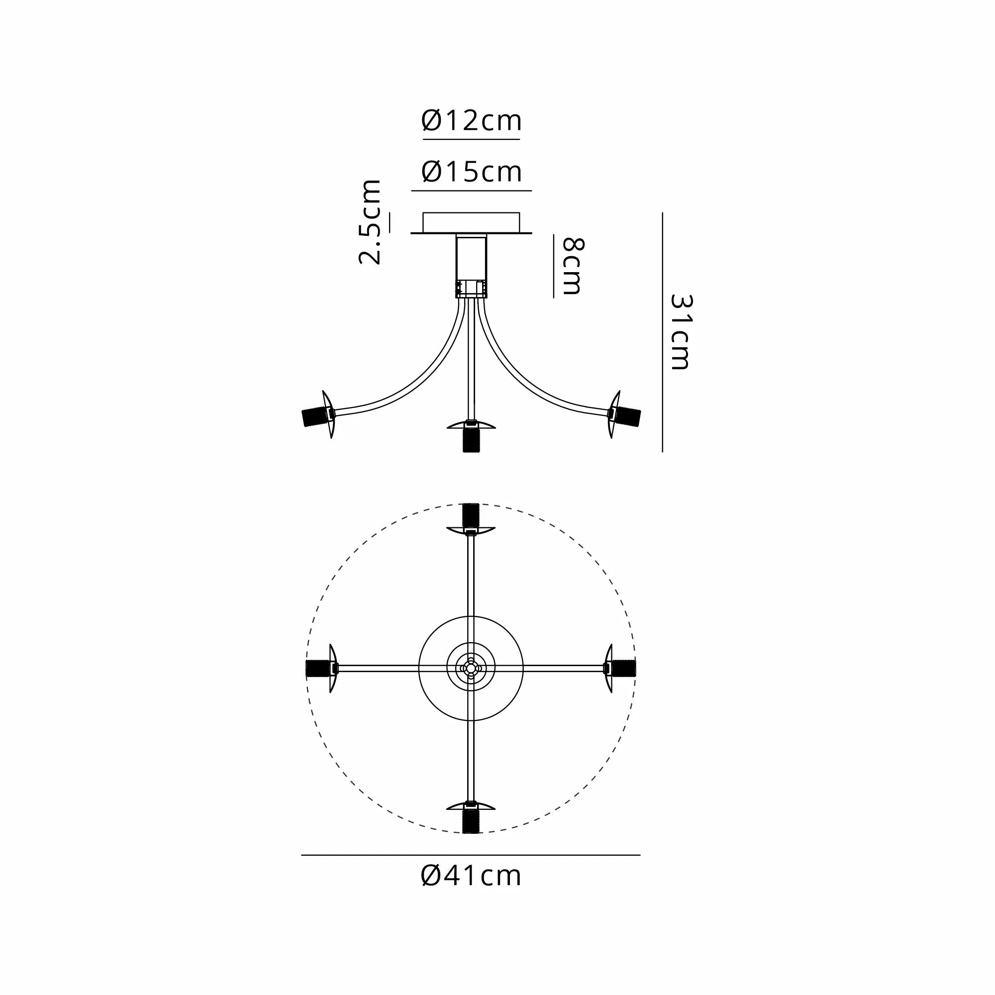 Seville 60cm Semi-Flush Curved 5 Arm Ceiling Light