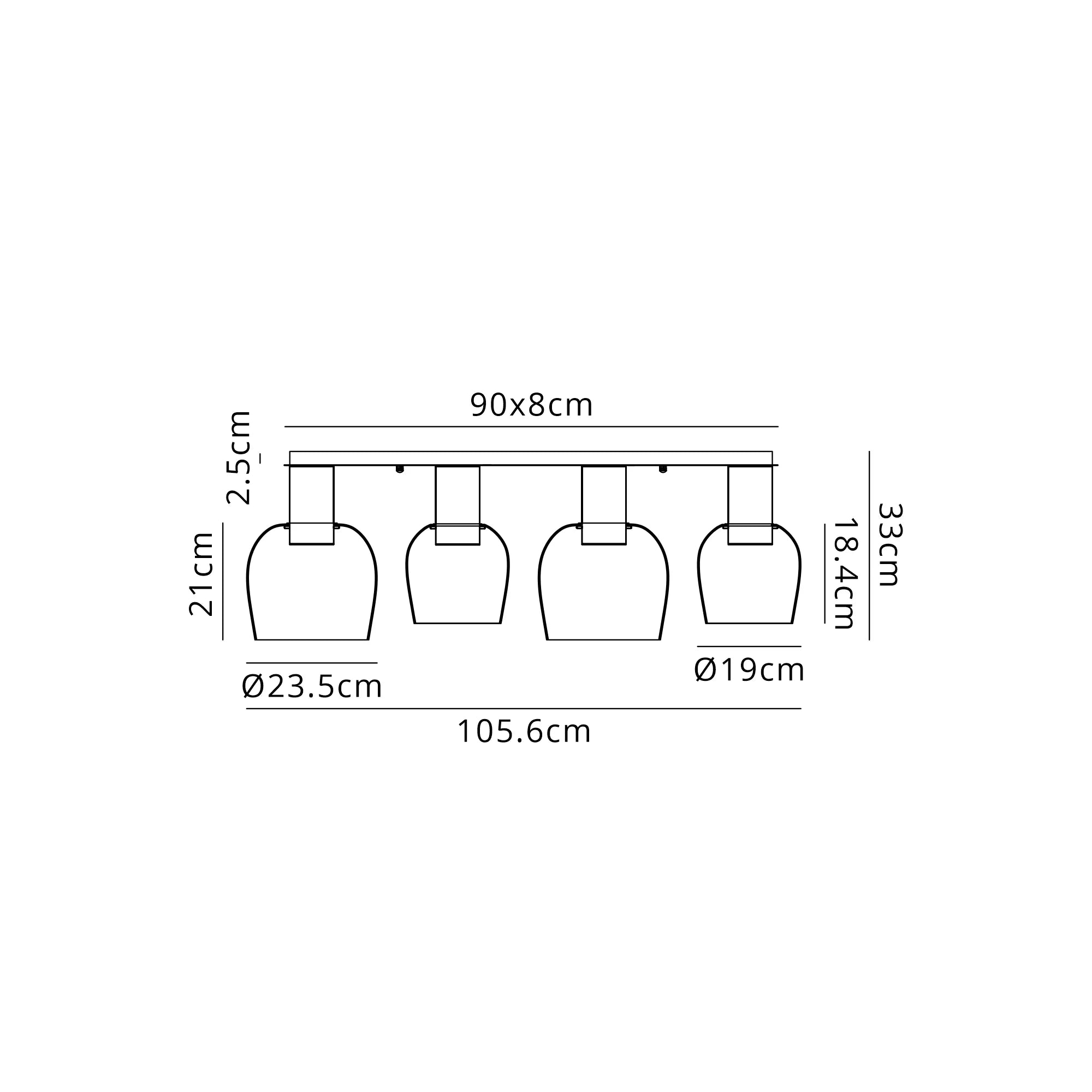 Camden  Linear Ceiling Light, 4 x E27- Various Finishes
