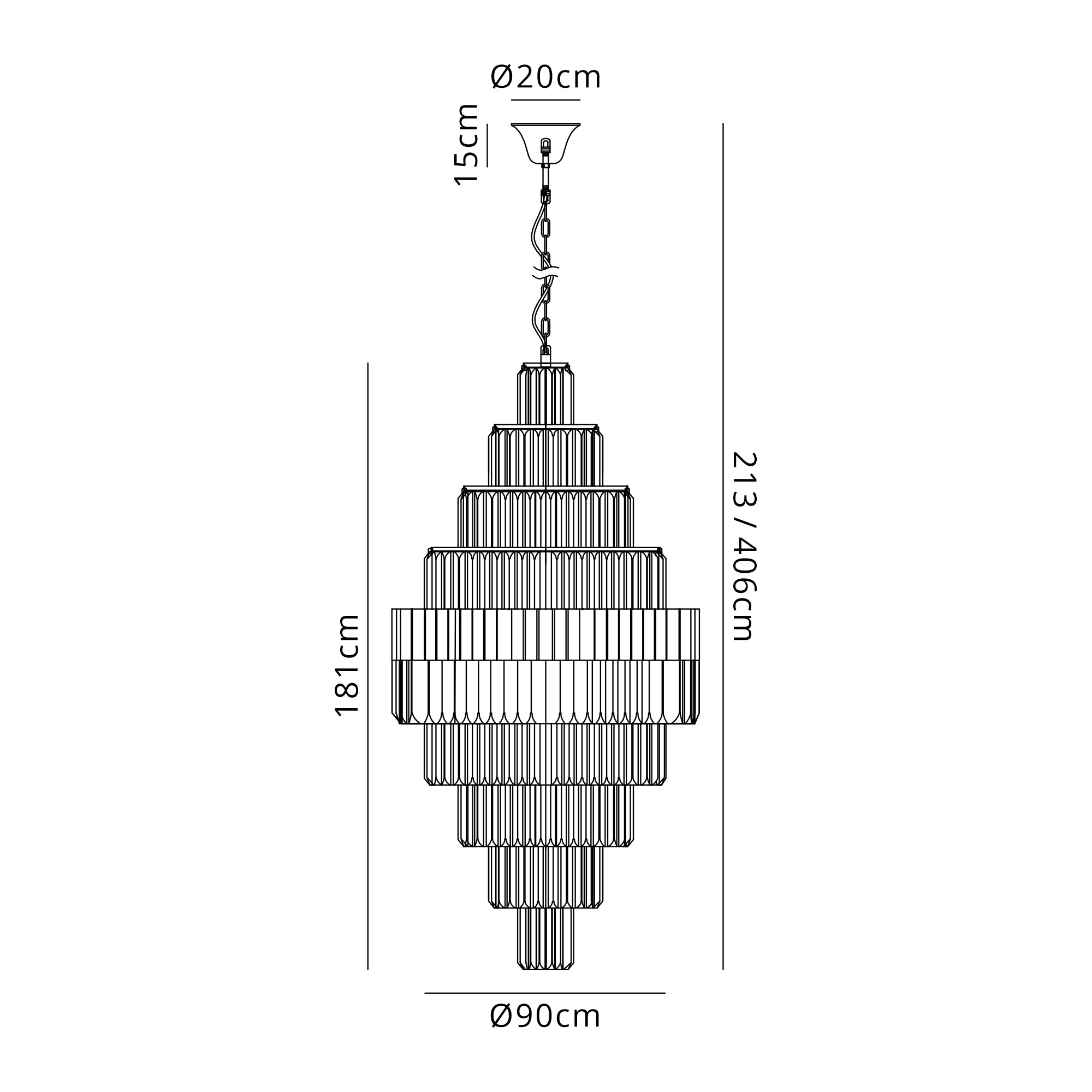 Georgia 90cm Diamond Pendant Round 9 Tier 42 Light- Various Finishes