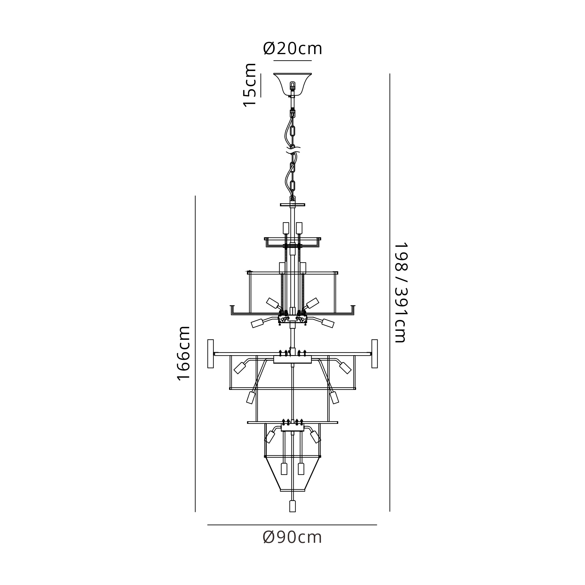 Georgia 90cm Diamond Pendant Round 9 Tier 42 Light- Various Finishes
