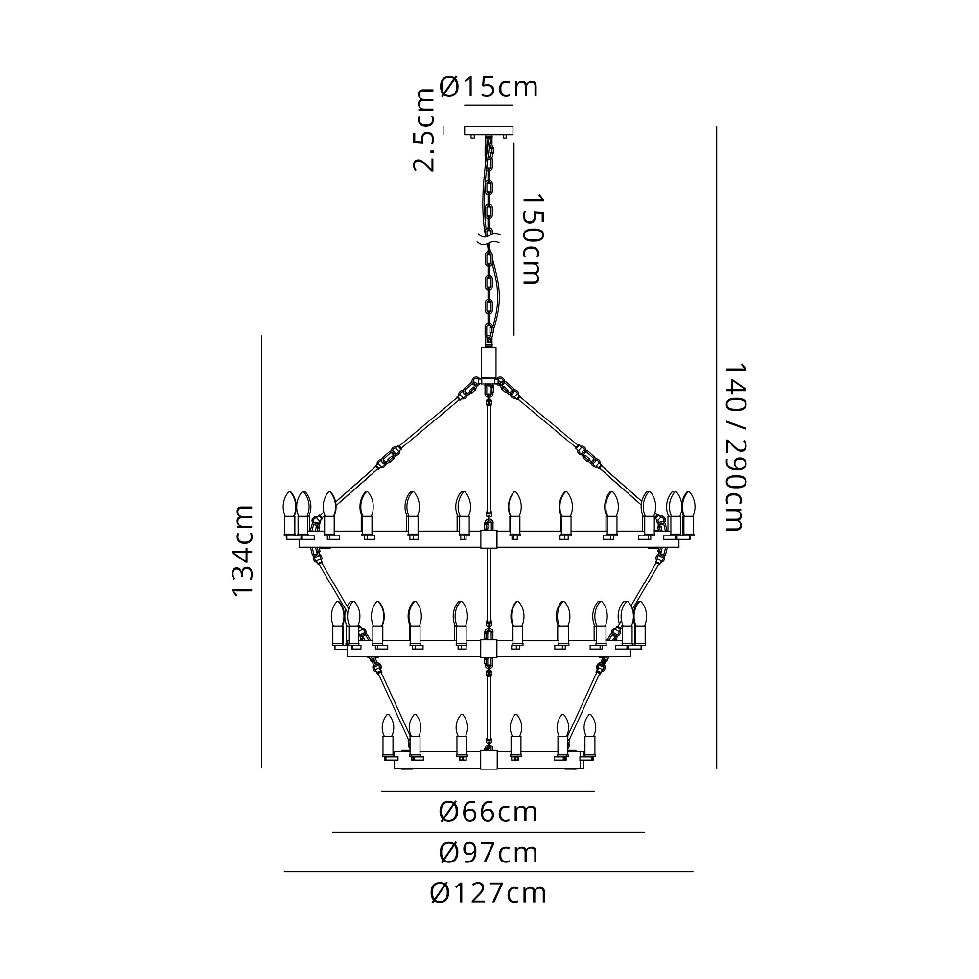 Blare 3 Tier 42/54 Light Chandelier- Various Finishes