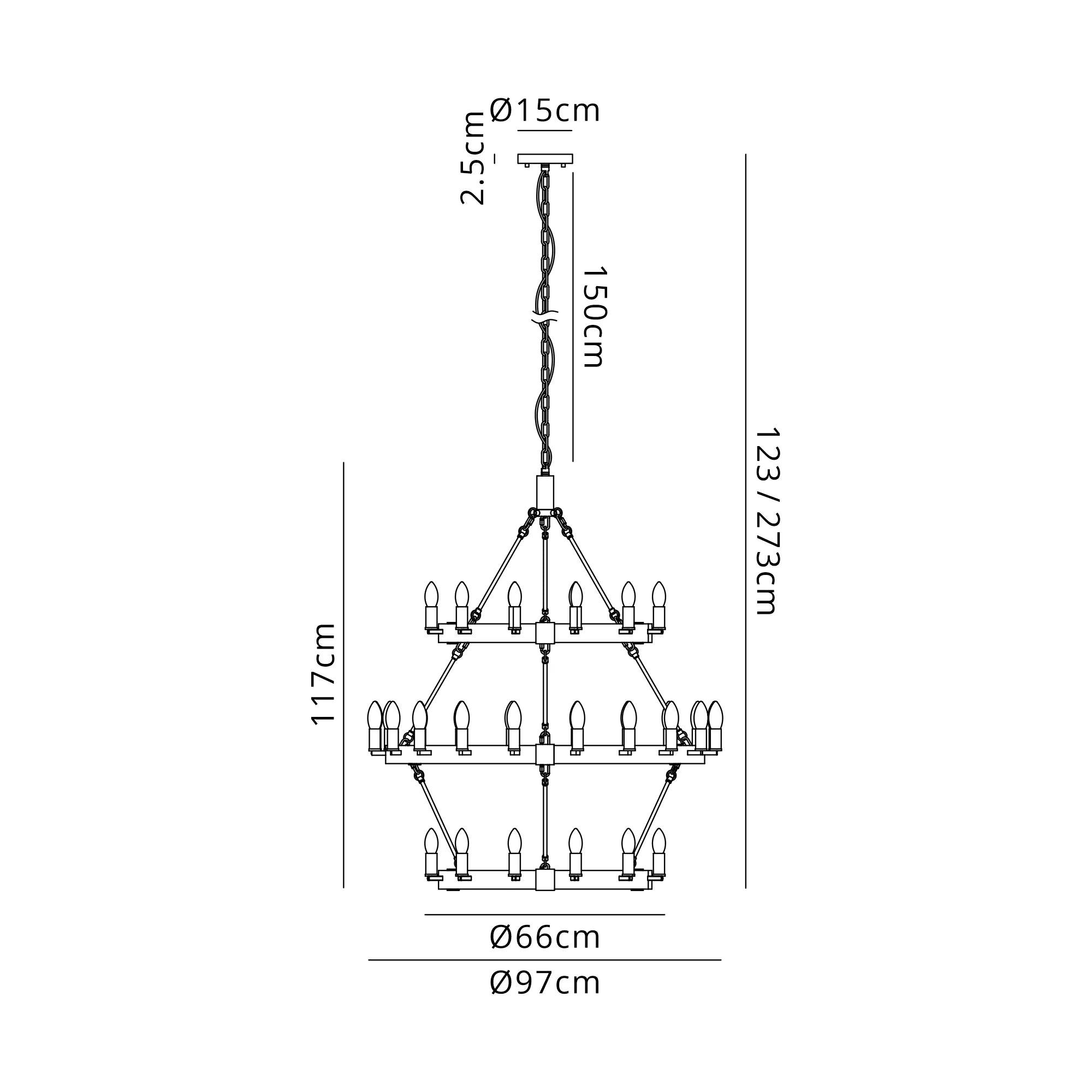 Blare 3 Tier 42/54 Light Chandelier- Various Finishes