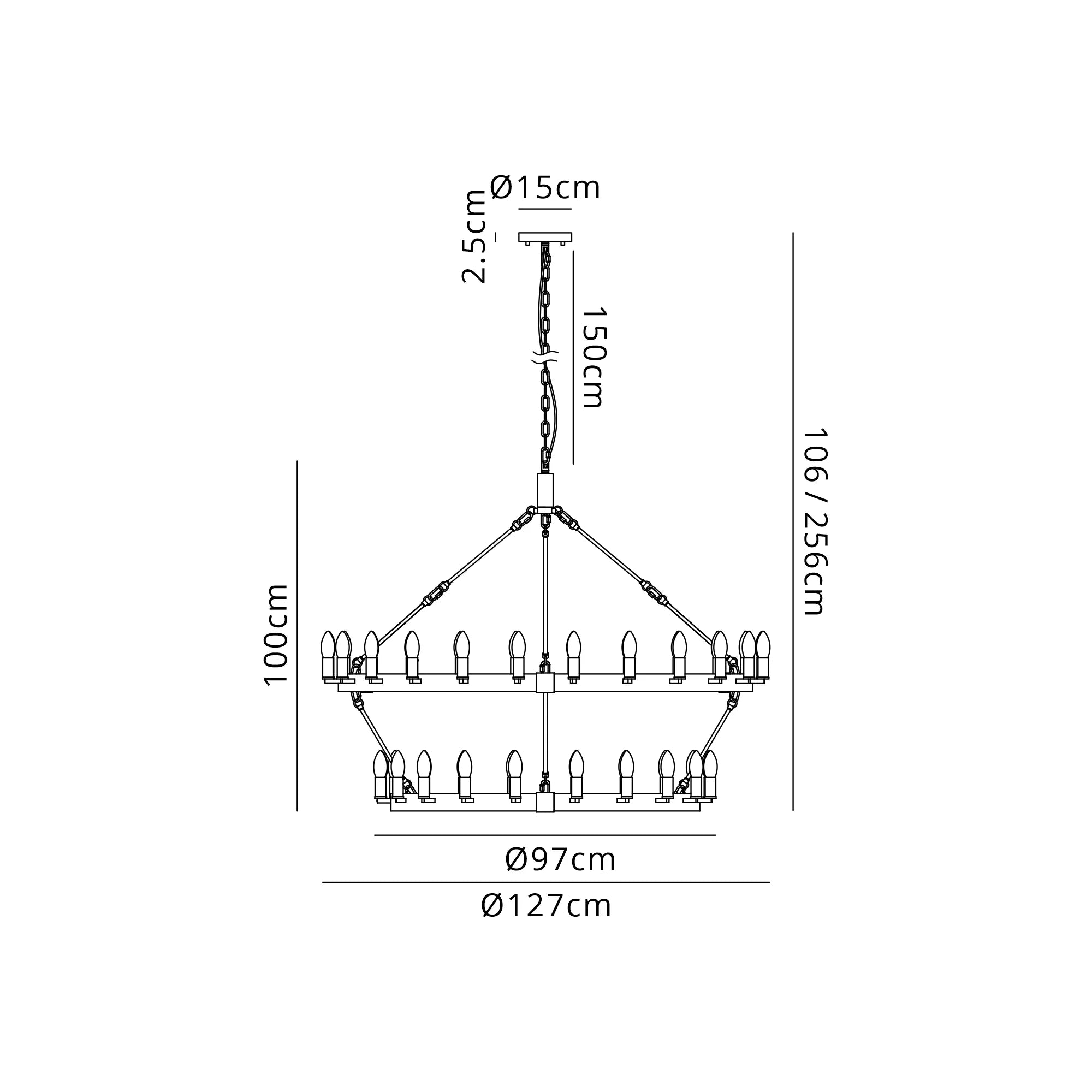 Blare 2 Tier Chandelier- Satin Black/ Polished Nickel Finishes