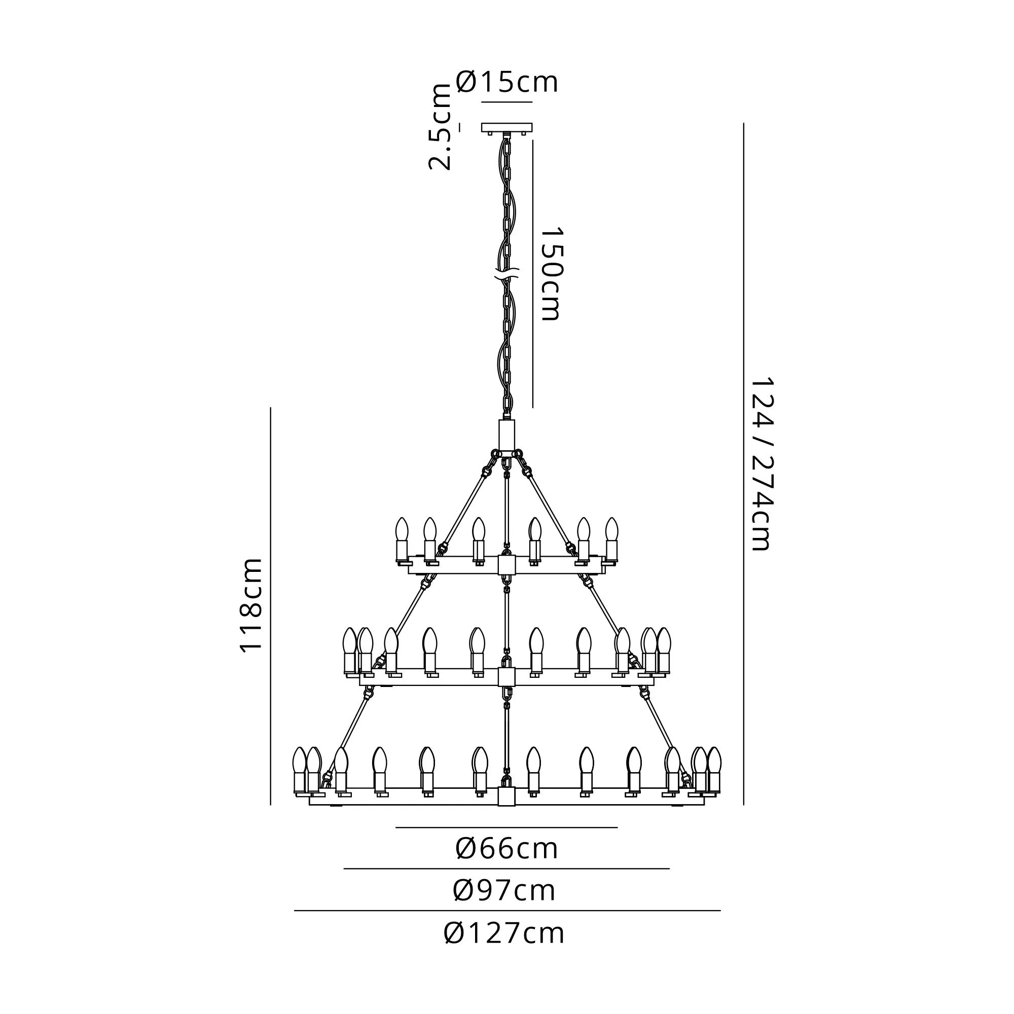 Blare 3 Tier 42/54 Light Chandelier- Various Finishes