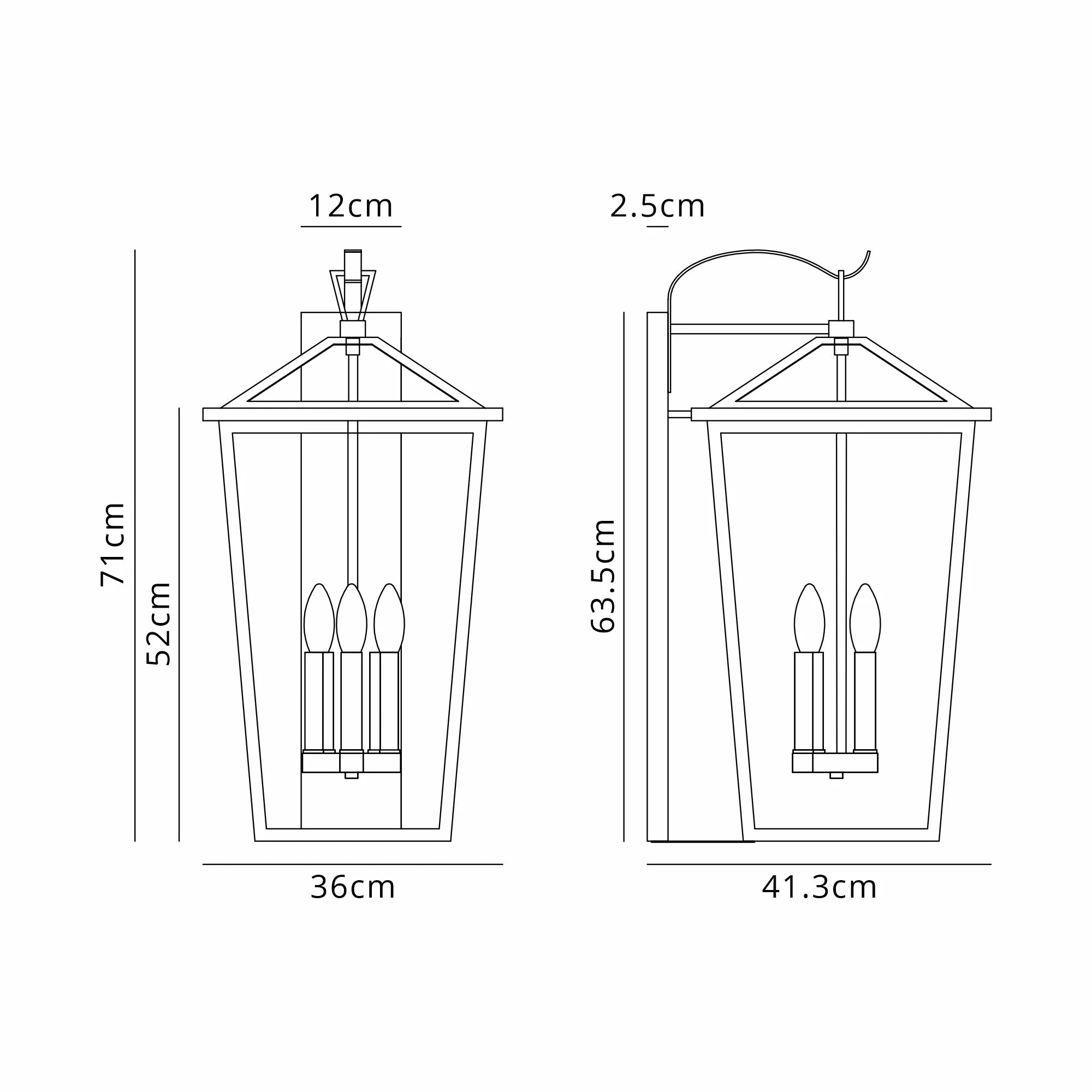 Dieppe 3Lt Down Tapered Square Wall Lamp