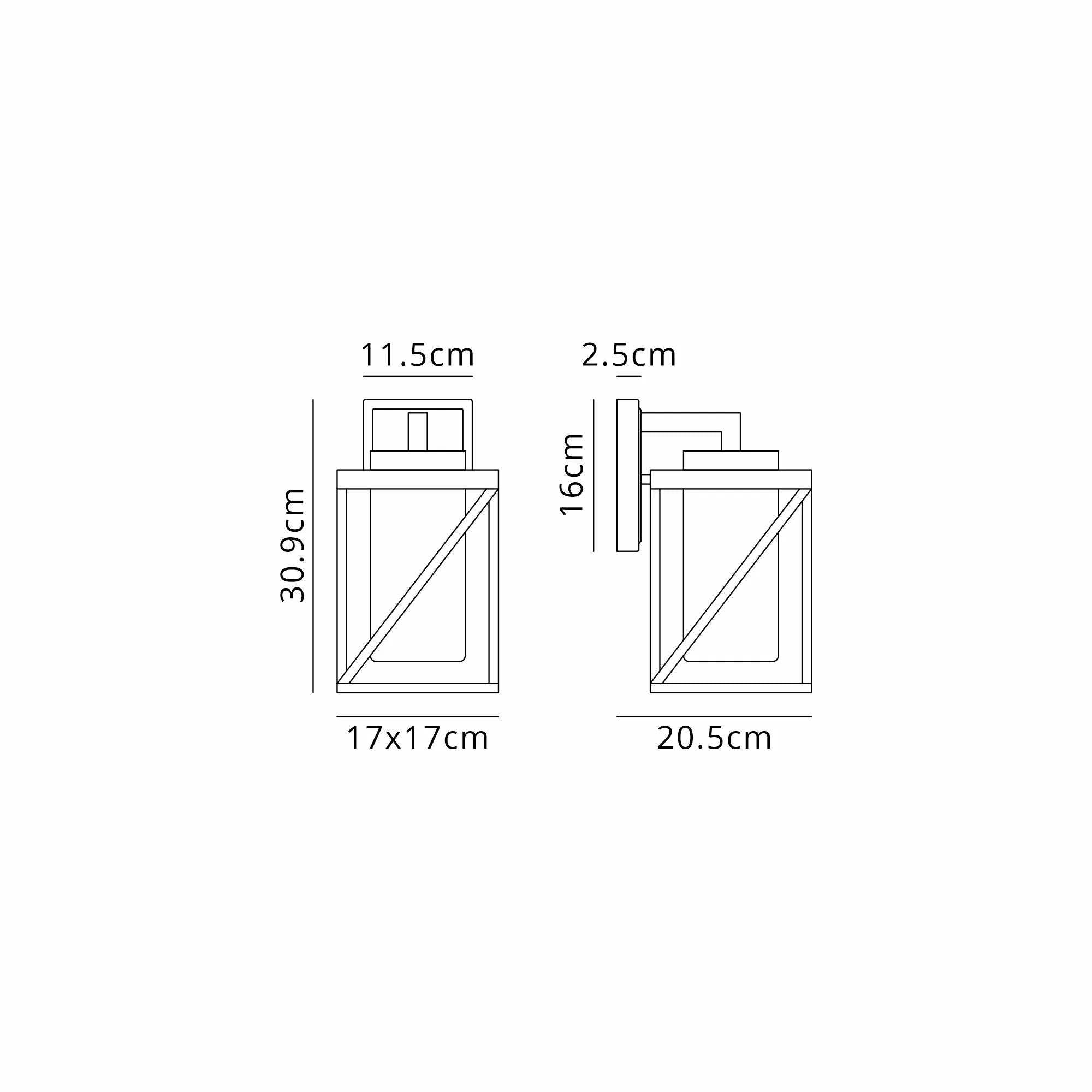 Neo Down Twisted Square Frame IP54 Wall Lamp- Crackle Glass Finish