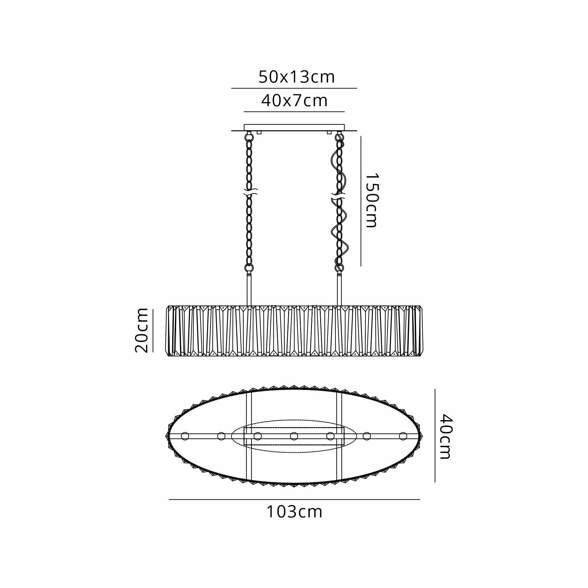 Tudor Crystal Linear Chandelier- Black/ Brass/ Nickel Finishes