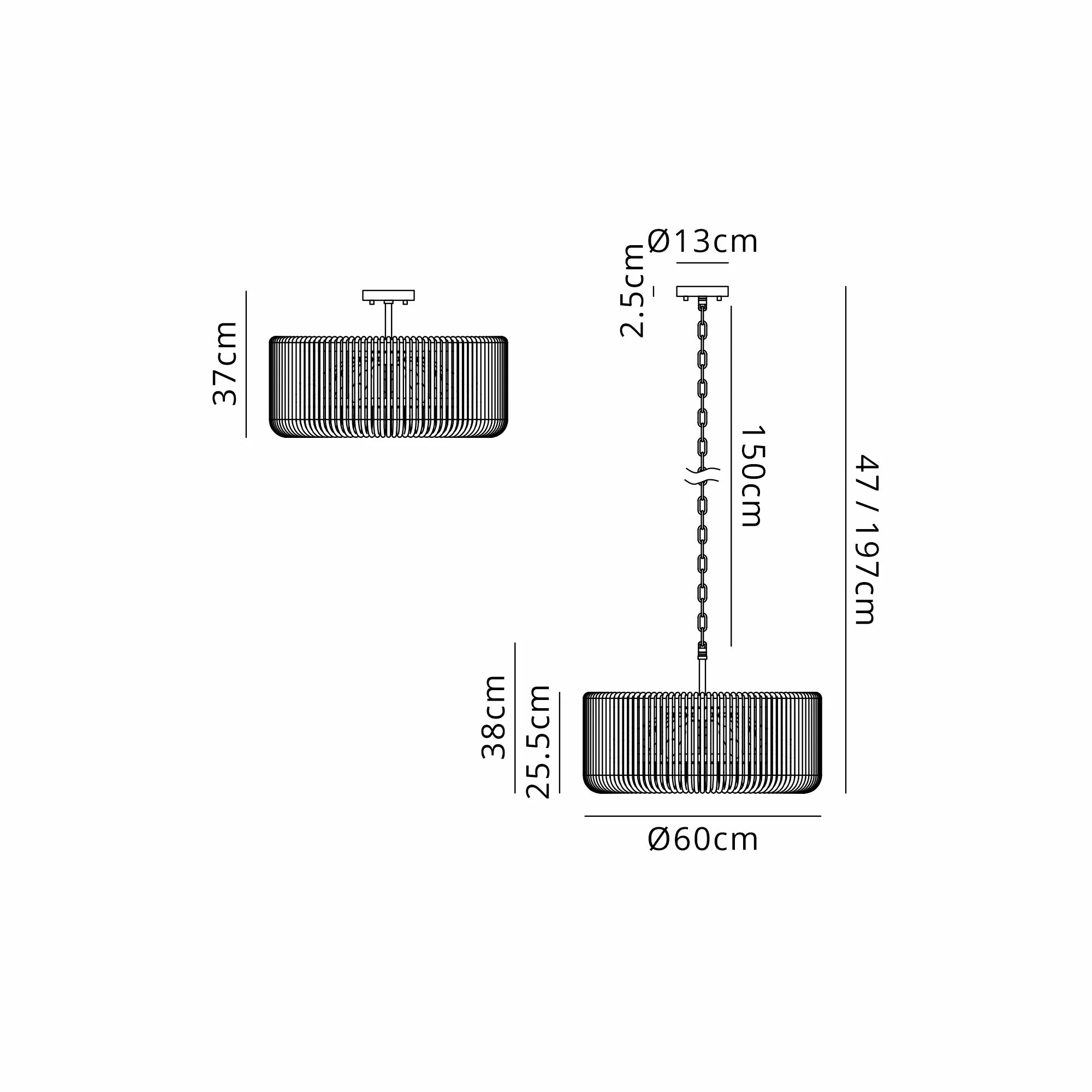 Jonas 9/12/15 Lt Round Pendant/Semi Ceiling- Various Finishes & Sizes