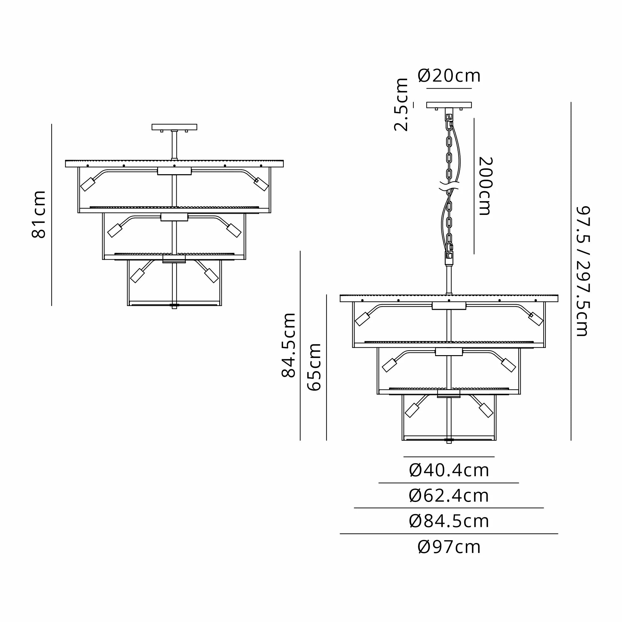 Jonas 2/3 Tier Chandelier- Various Finishes