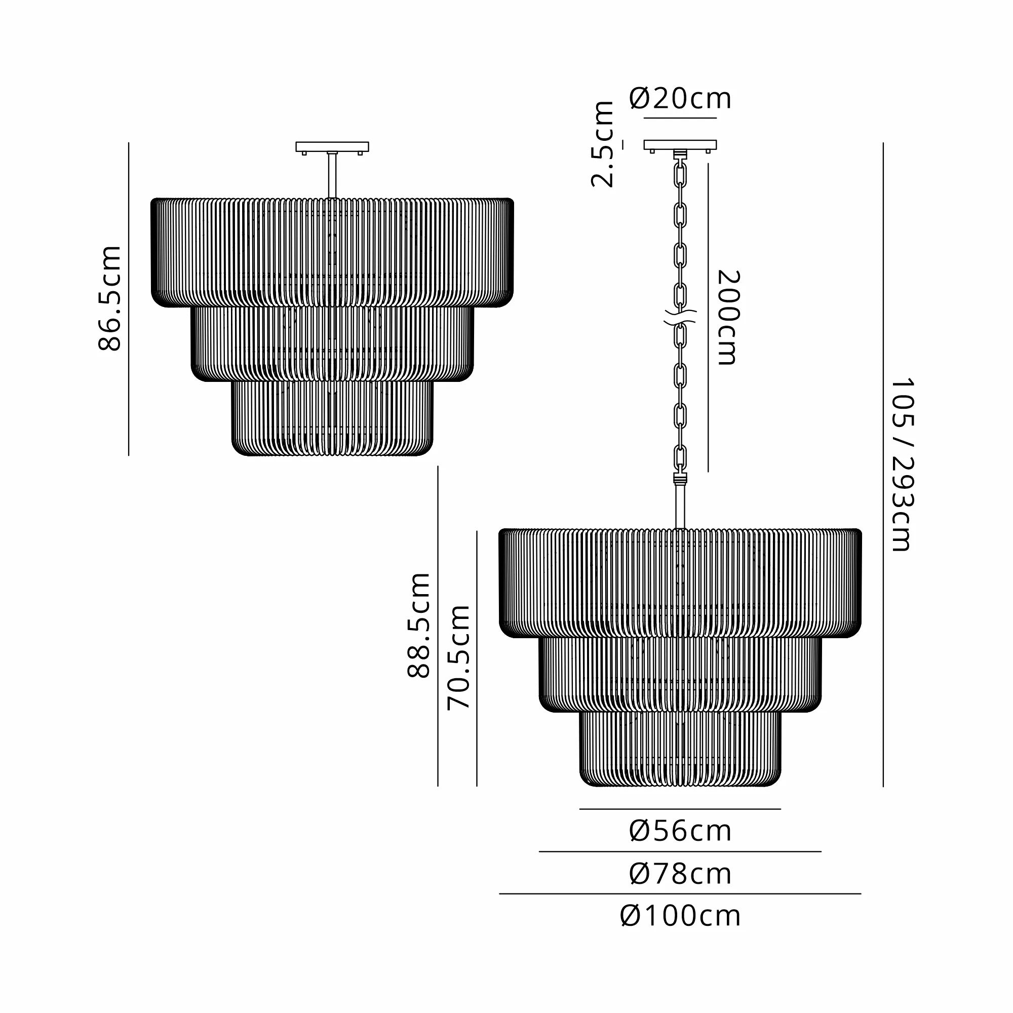 Jonas 2/3 Tier Chandelier- Various Finishes