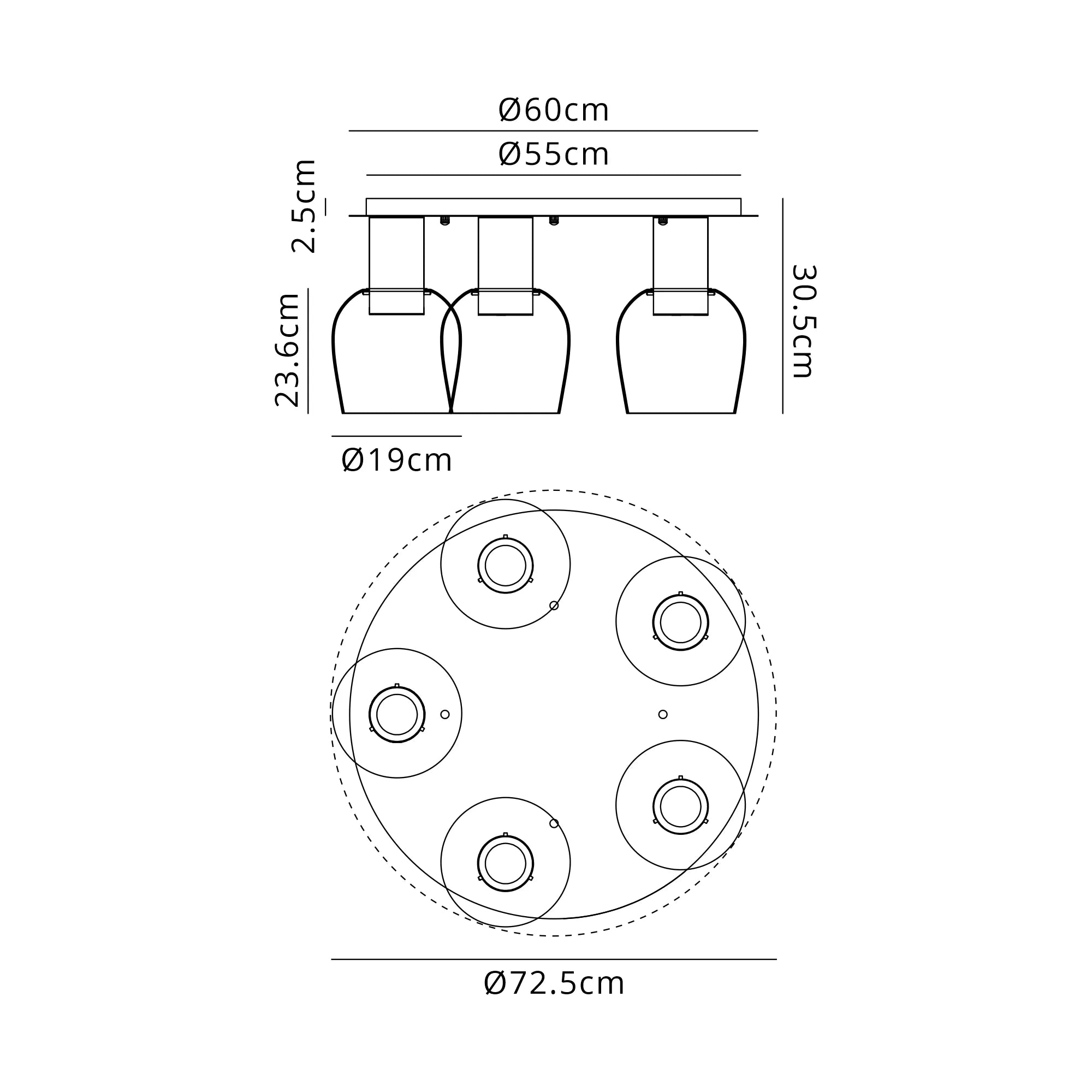 Camden 5Lt Round Ceiling Light- Various Sizes & Colors