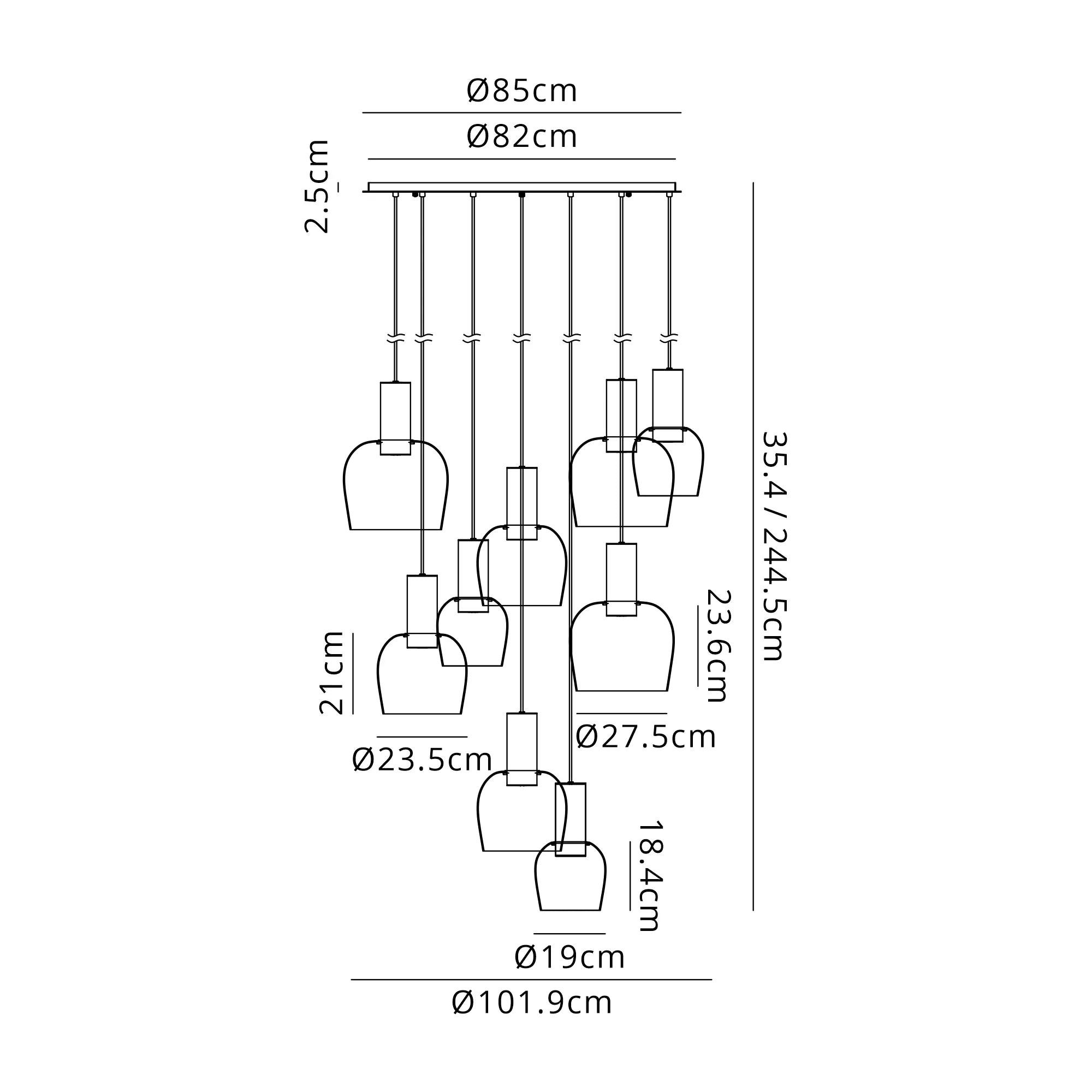 Camden 9 Light Round Pendant In Various Finishes