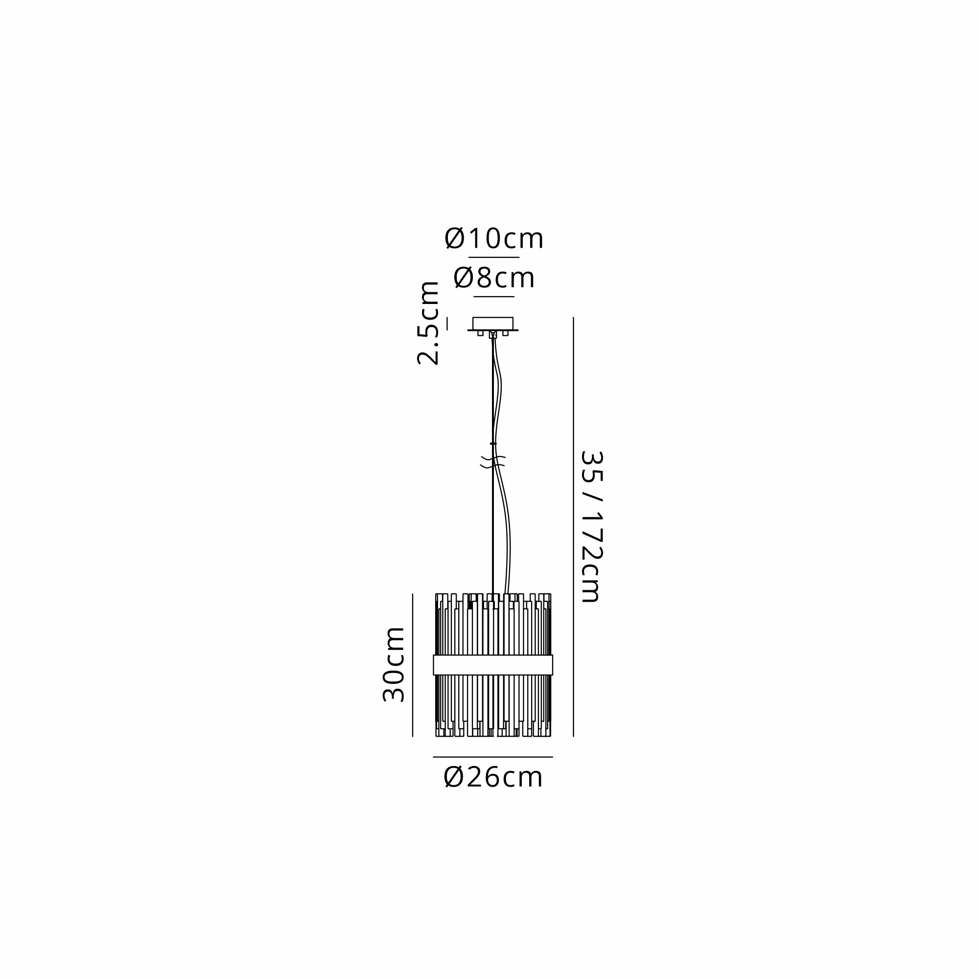 Erin 9/12Lt Glass Rod Pendant Round- Various Finishes
