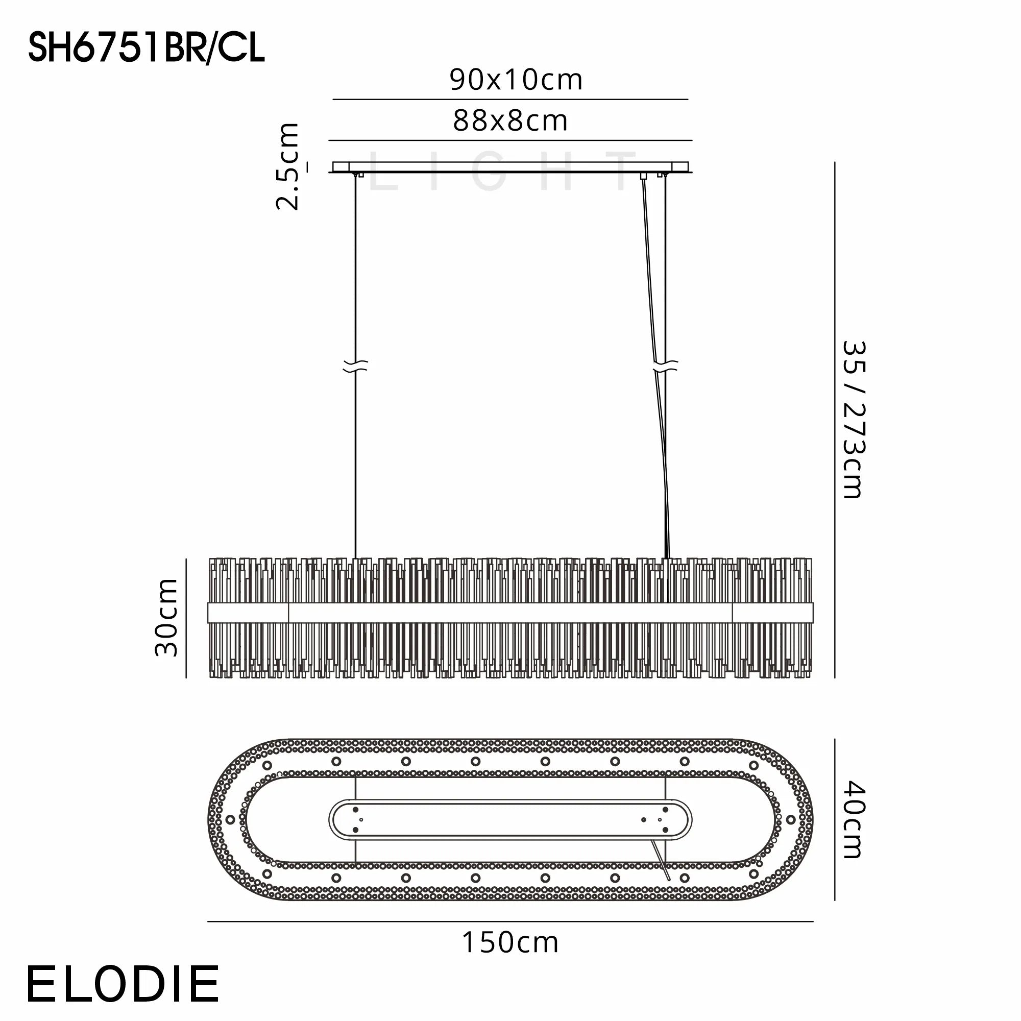 Erin 24/36Lt Oblong Glass Rod Light- Various Finishes