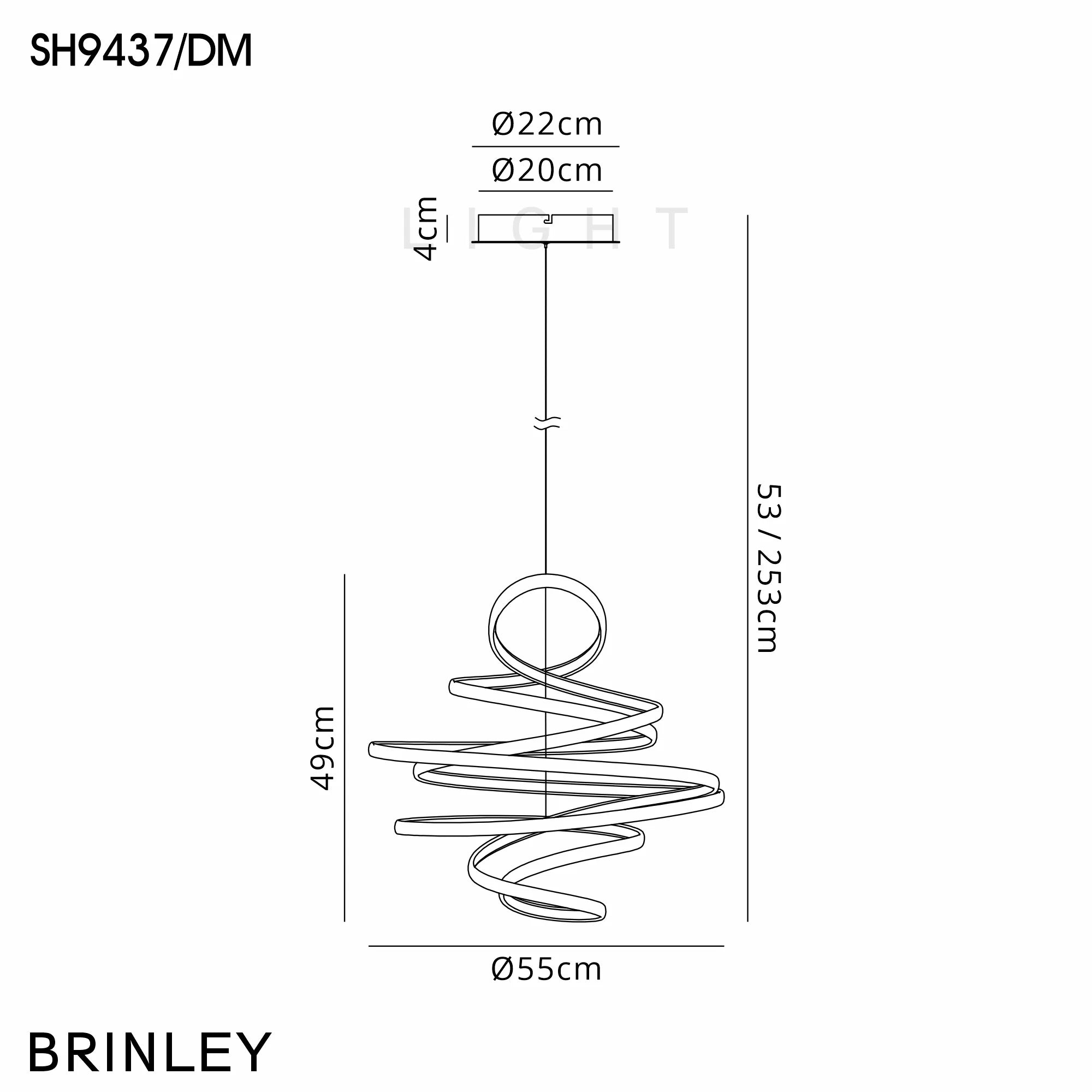 Berte 55cm Triac Dimmable Looped Spiral Pendant