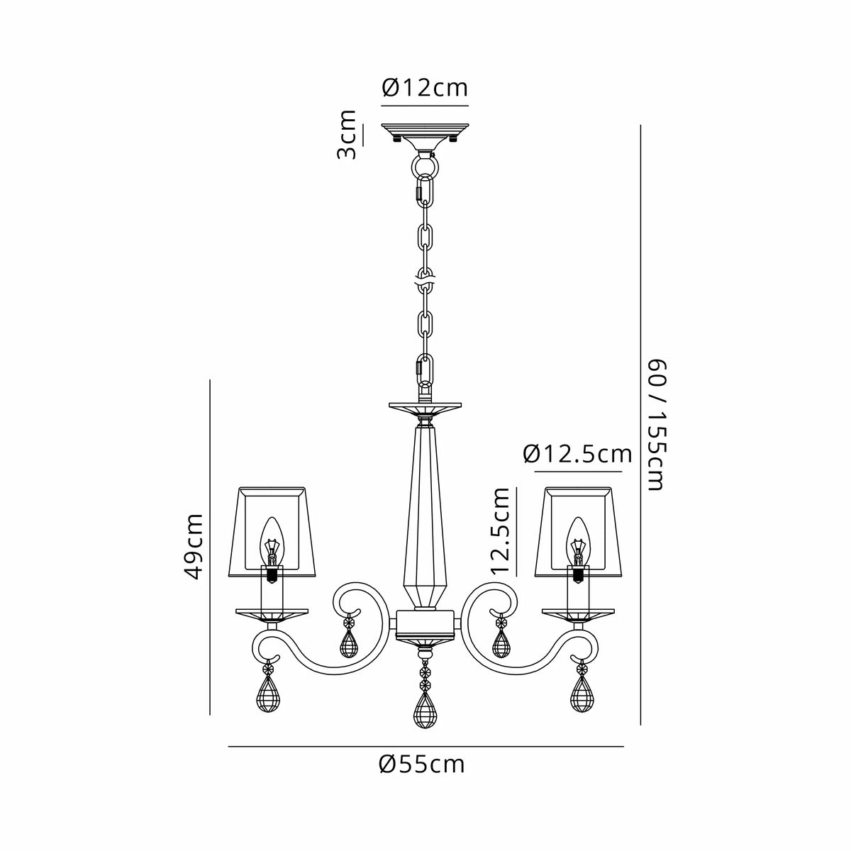 Gracey 4/6/8Lt Chandelier- Various Finishes with Glass Shades