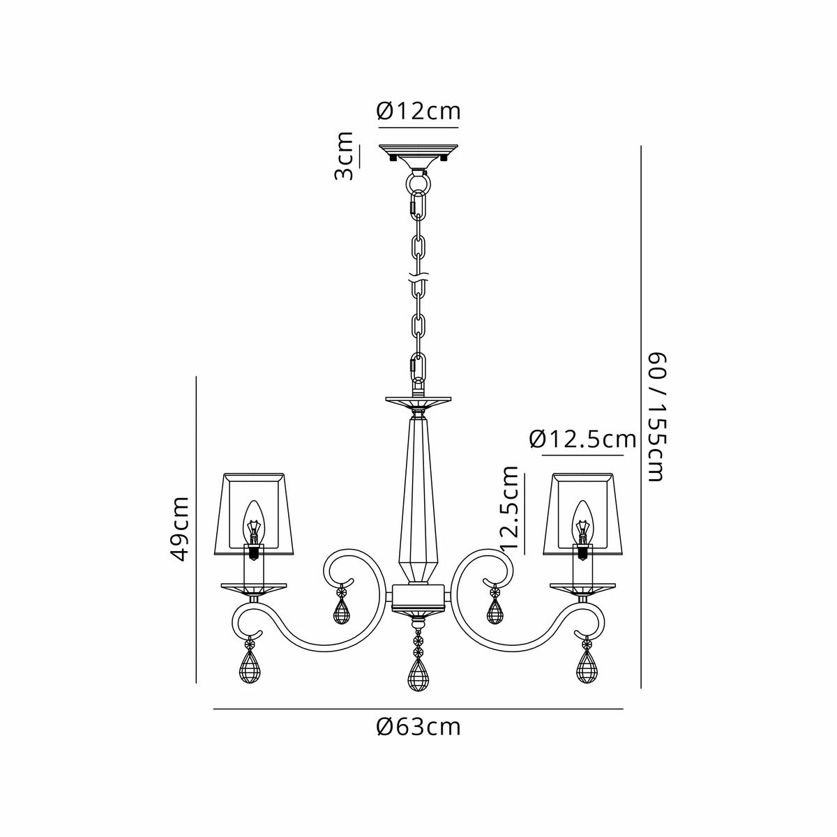 Gracey 4/6/8Lt Chandelier- Various Finishes with Glass Shades