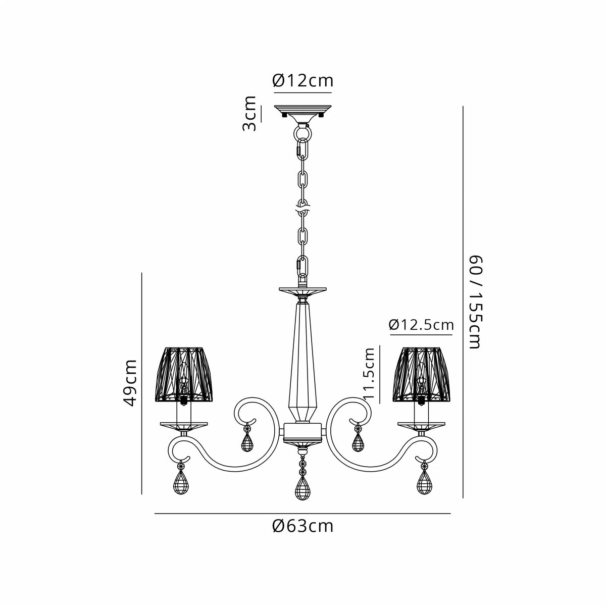 Gracey 4/6/8Lt Crystal Chandeliers- Various Finishes w Crystal Shades