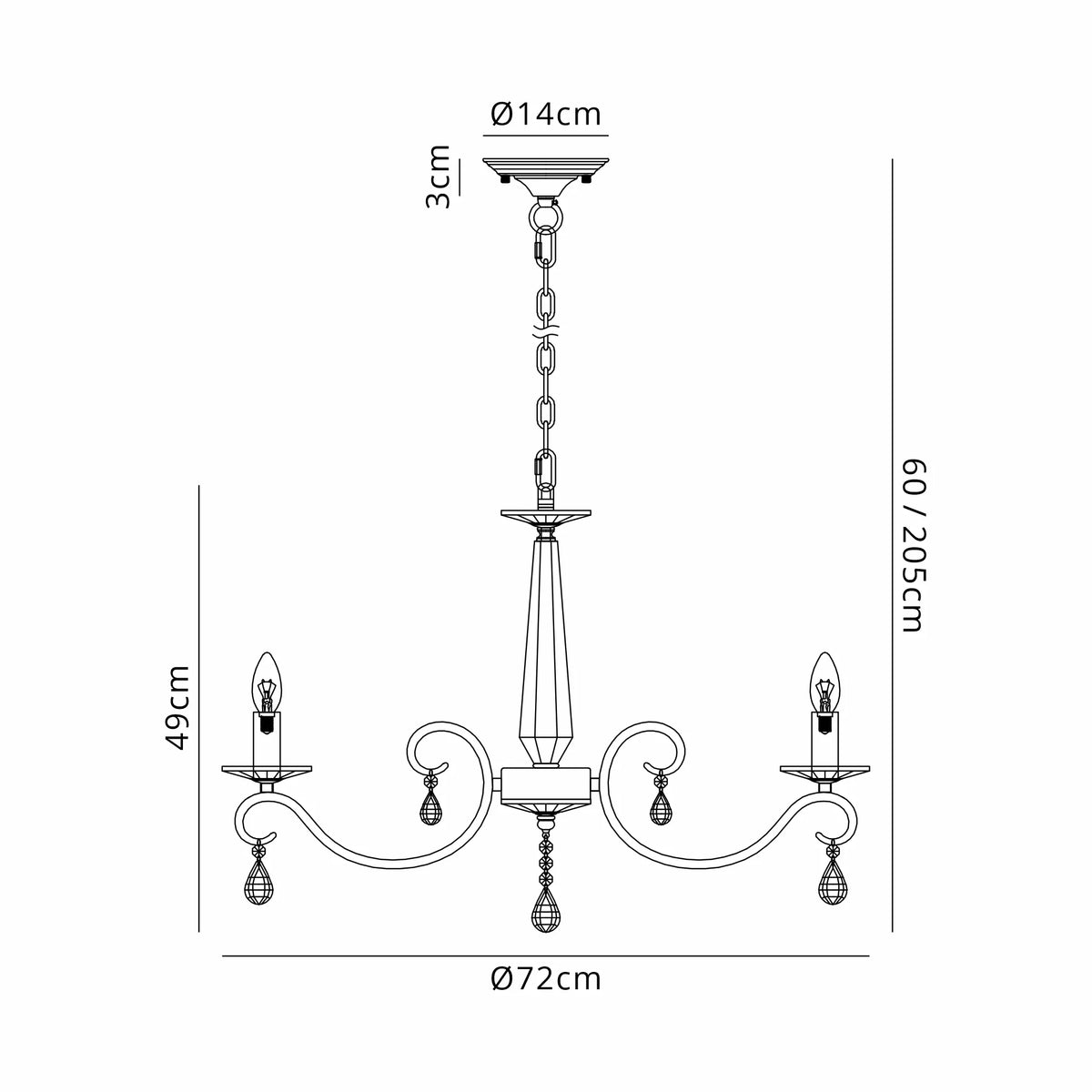 Gracey 4/6/8Lt Chandelier- Various Finishes