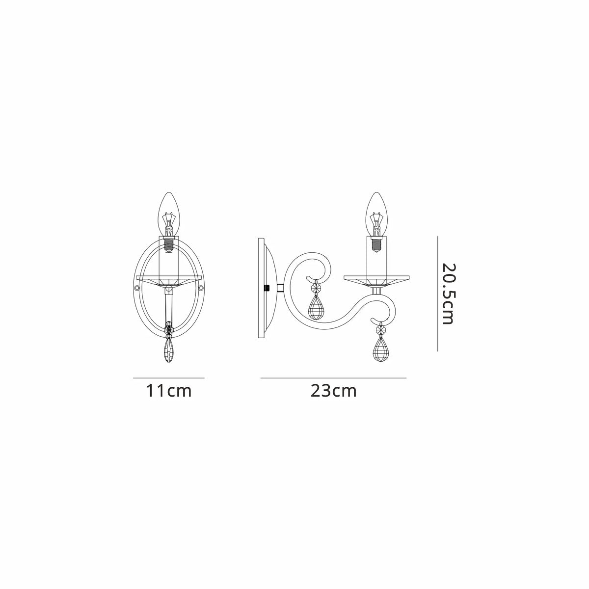Gracey Wall Light- Various Colours with Crystal Shades