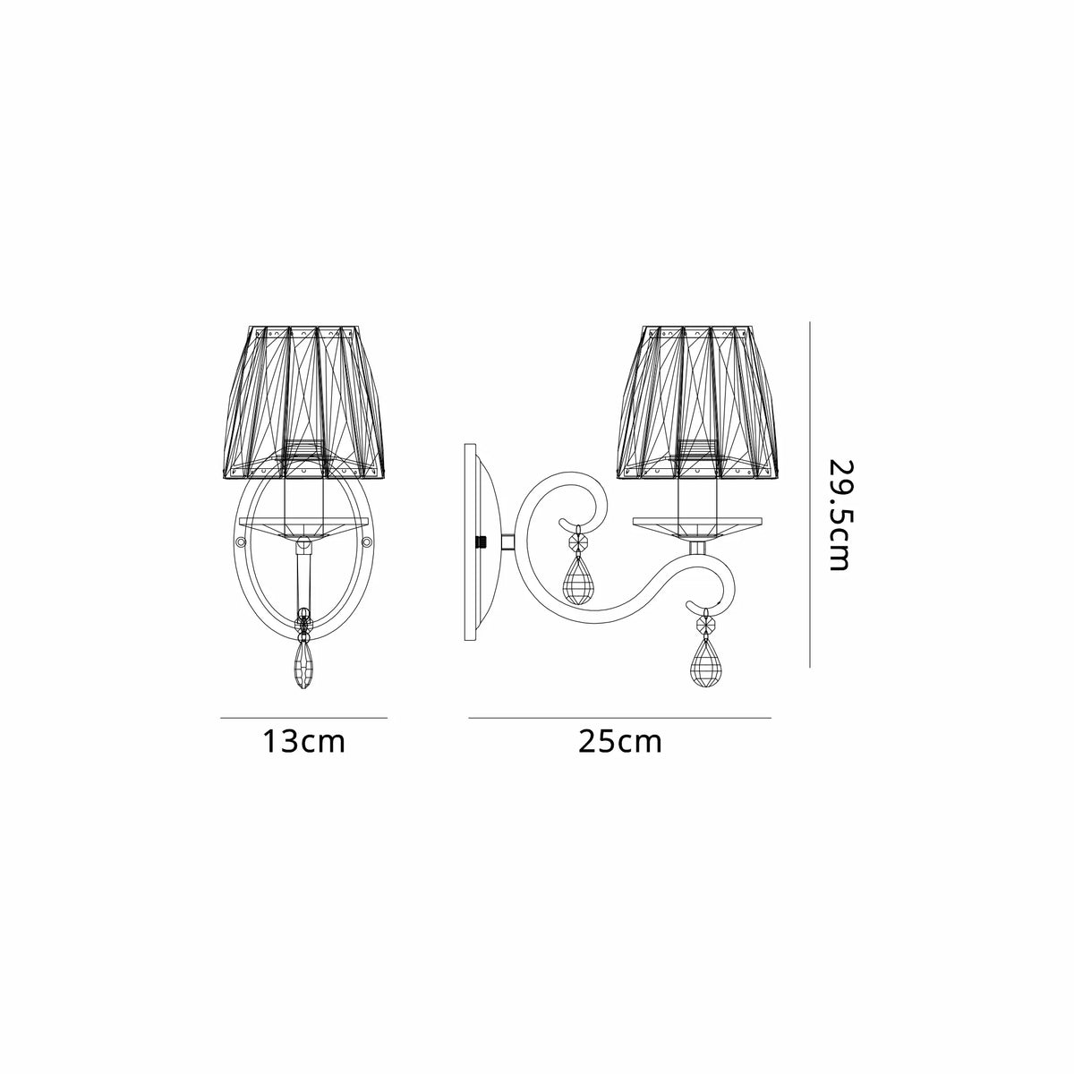 Gracey Wall Light- Various Colours with Crystal Shades