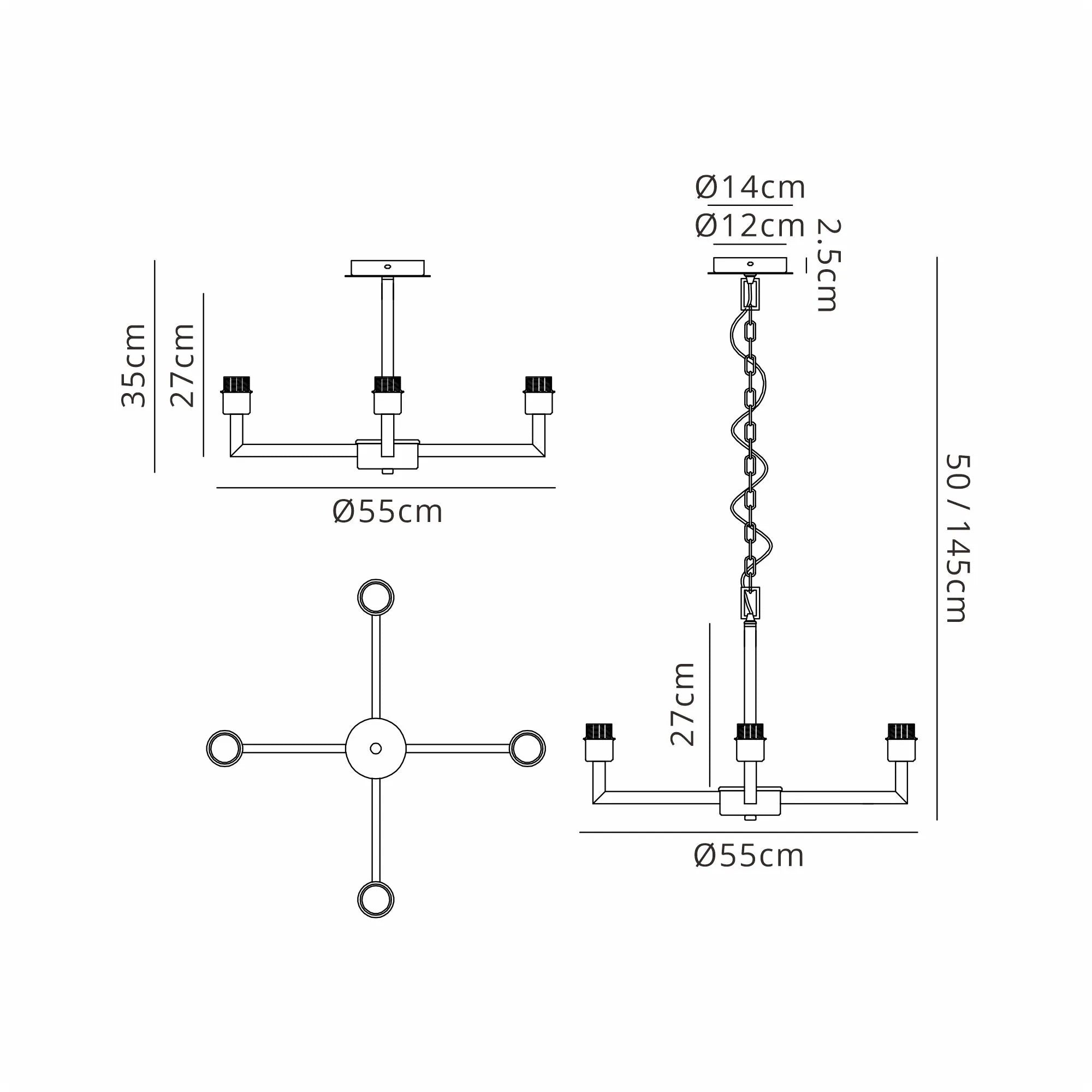 Braxton Adjustable Multi Arm Pendant/Semi Ceiling (FRAME ONLY) Without Shade