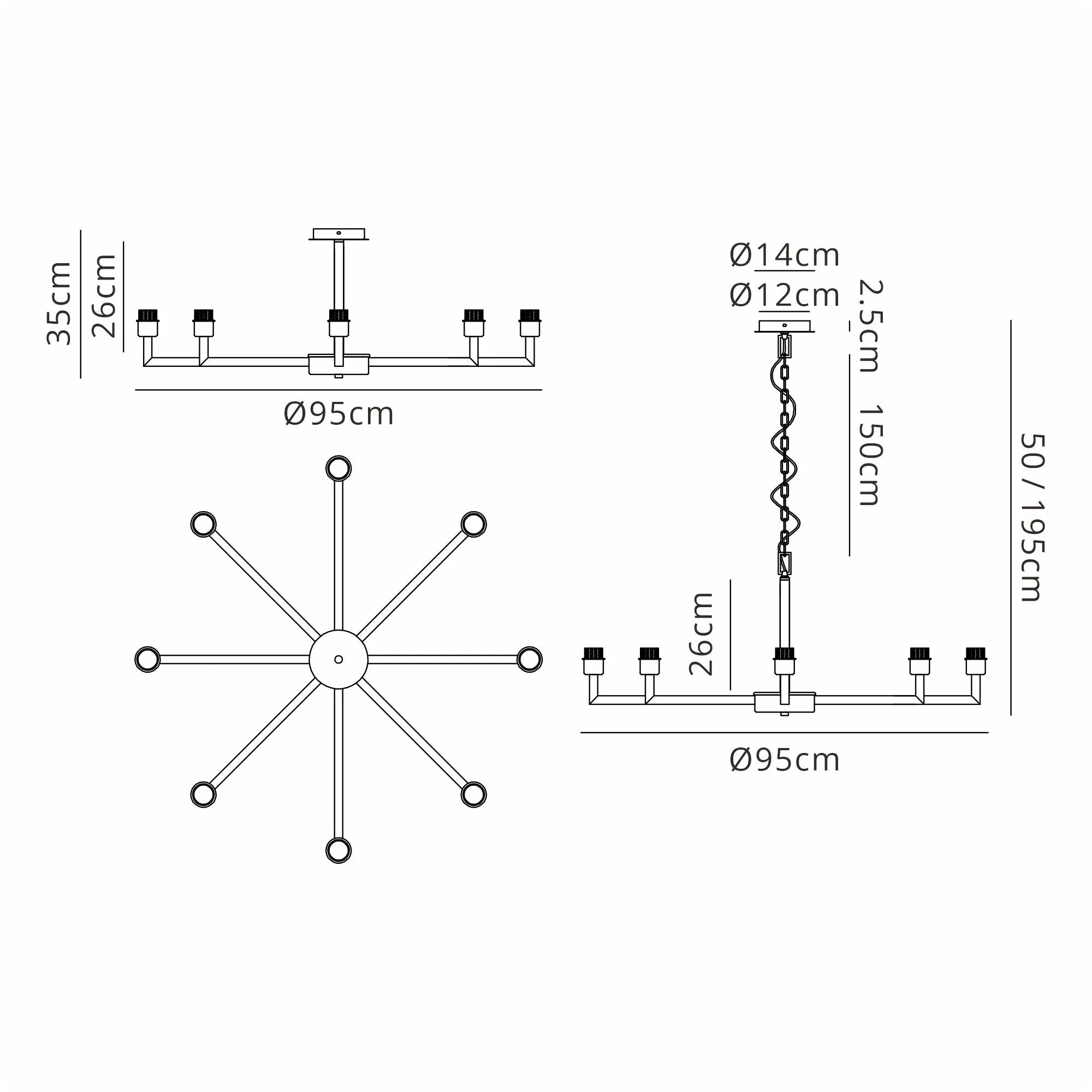 Braxton Adjustable Multi Arm Pendant/Semi Ceiling (FRAME ONLY) Without Shade