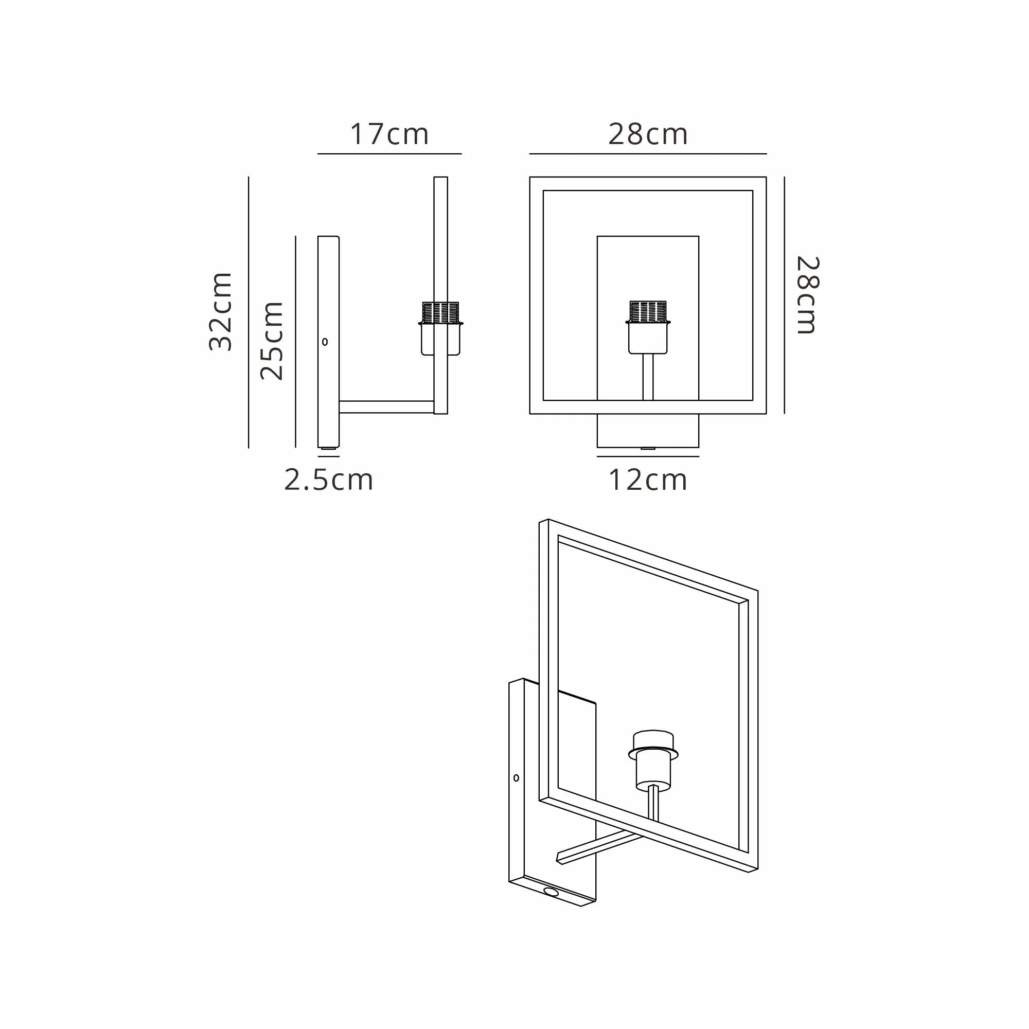 Braxton Wall Lamp Switched (FRAME ONLY) Without Shade, 1 Light E27
