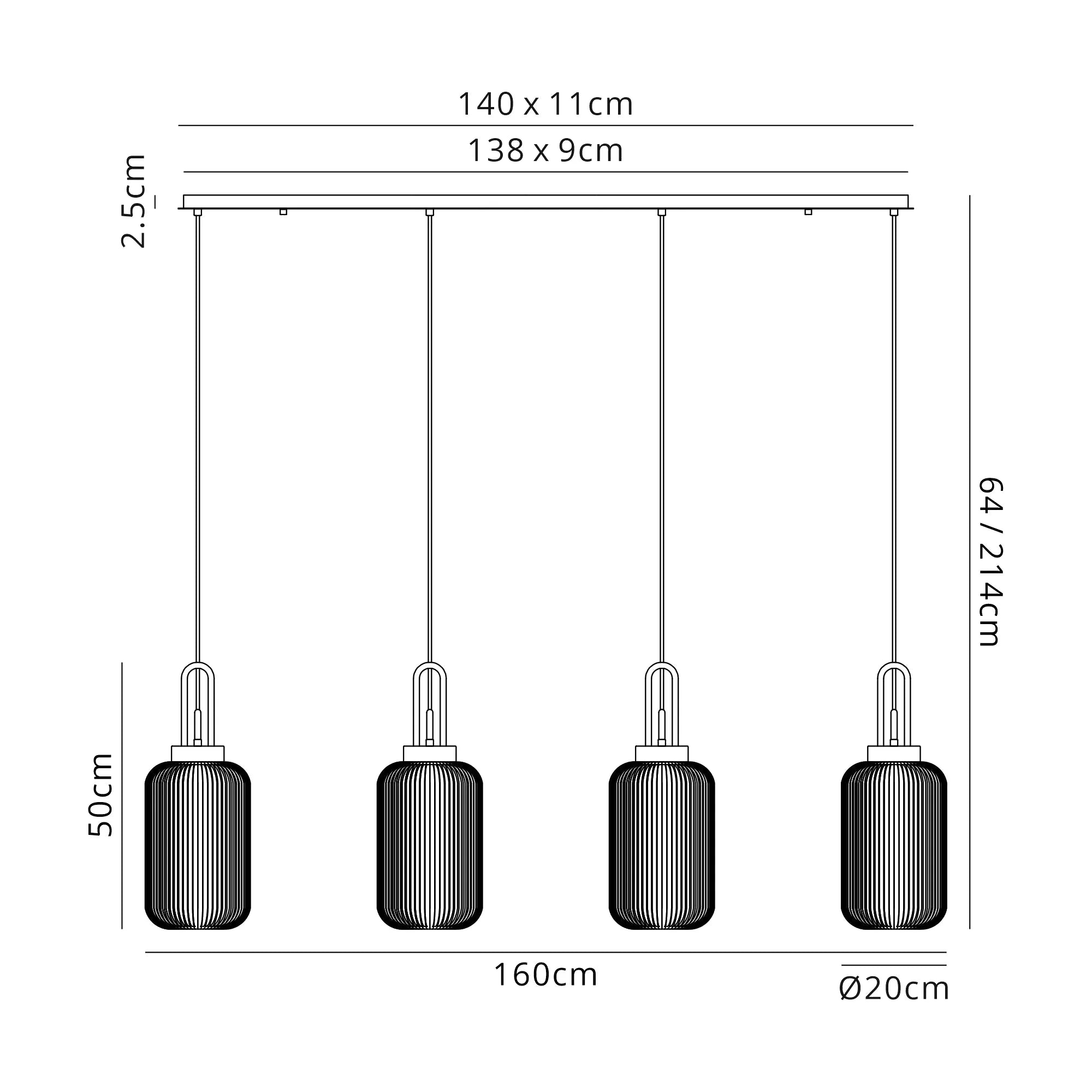 Cadiz 4Lt Linear Pendant - Various Finishes