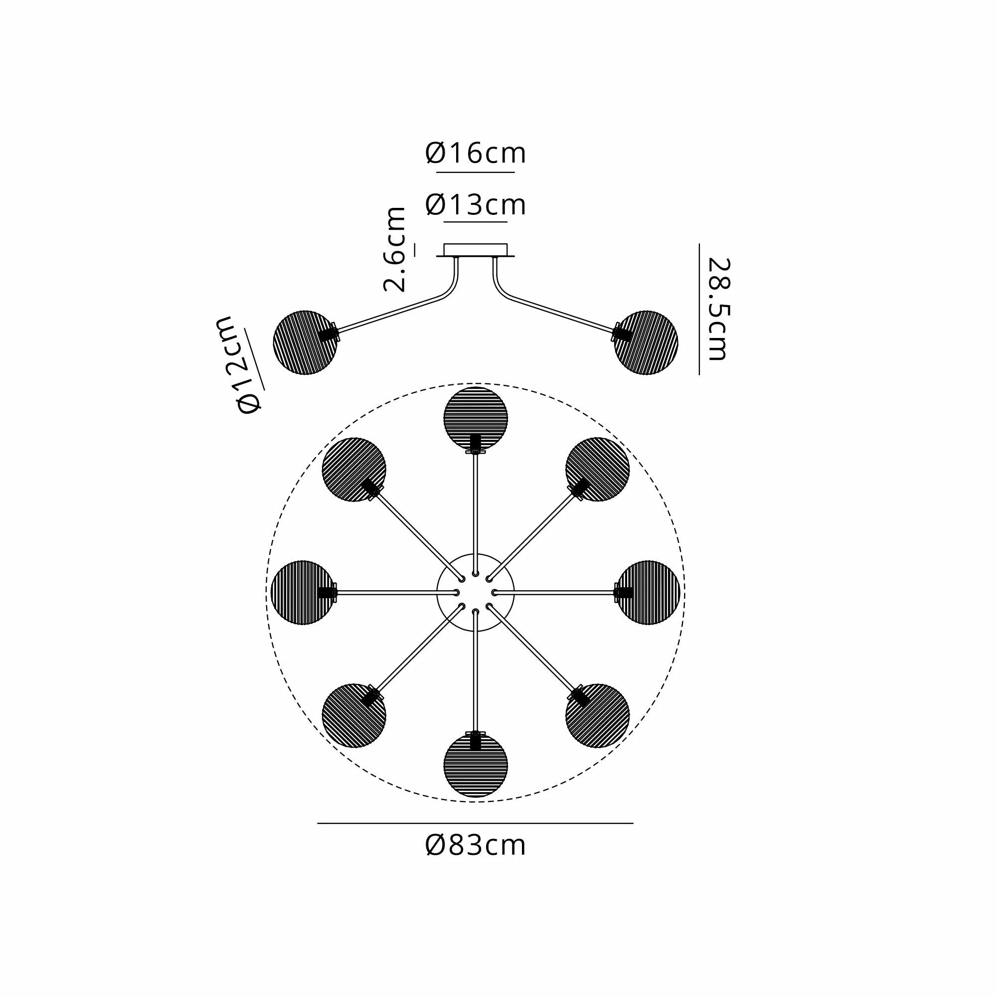 Caledon Semi Flush Light, 8 Light G9- Various Finishes