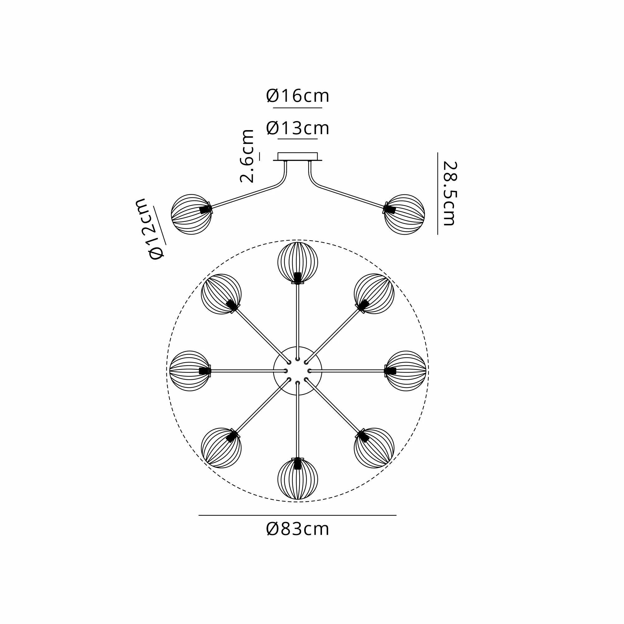 Caledon Semi Flush Light, 8 Light G9- Various Finishes