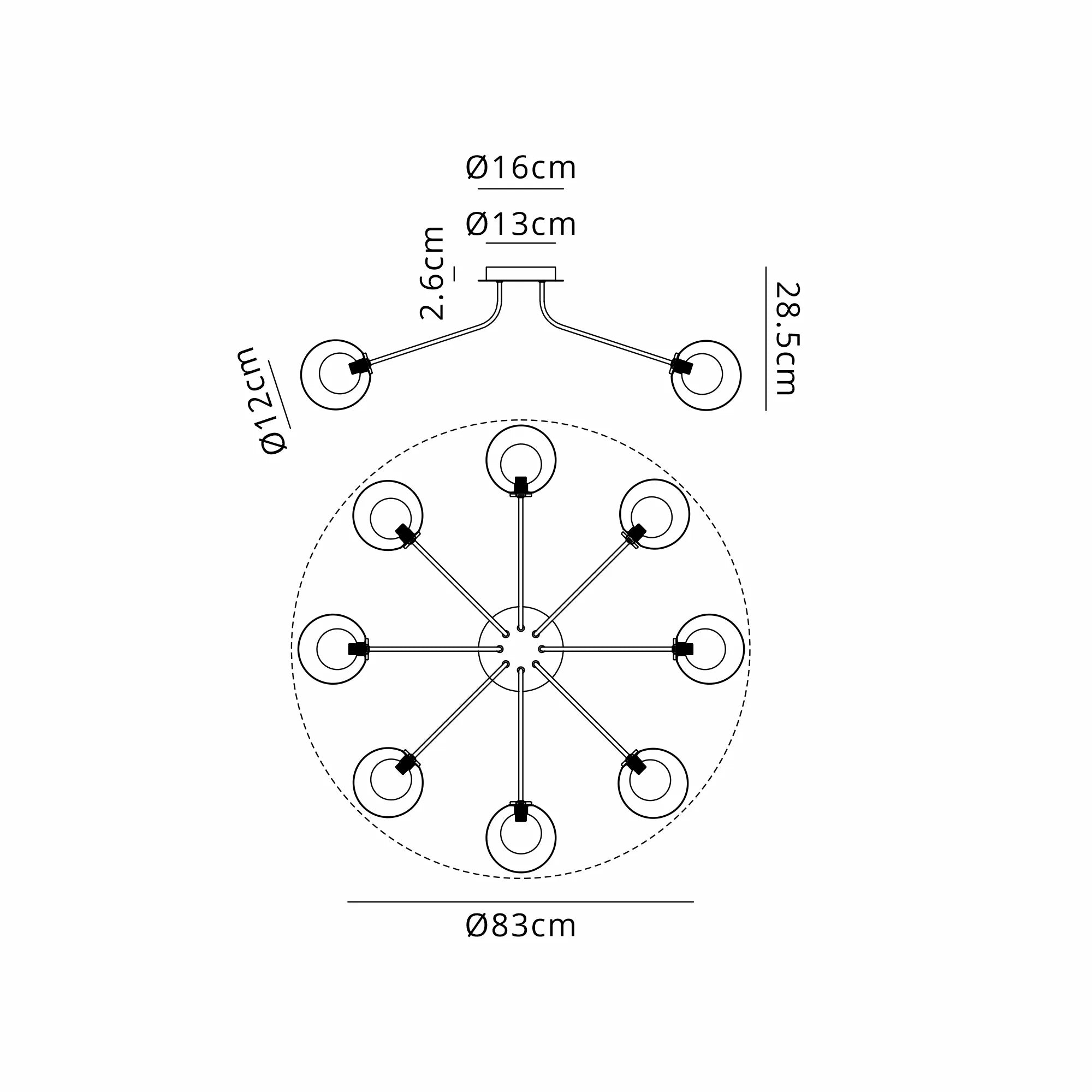 Caledon Semi Flush Light, 8 Light G9- Various Finishes