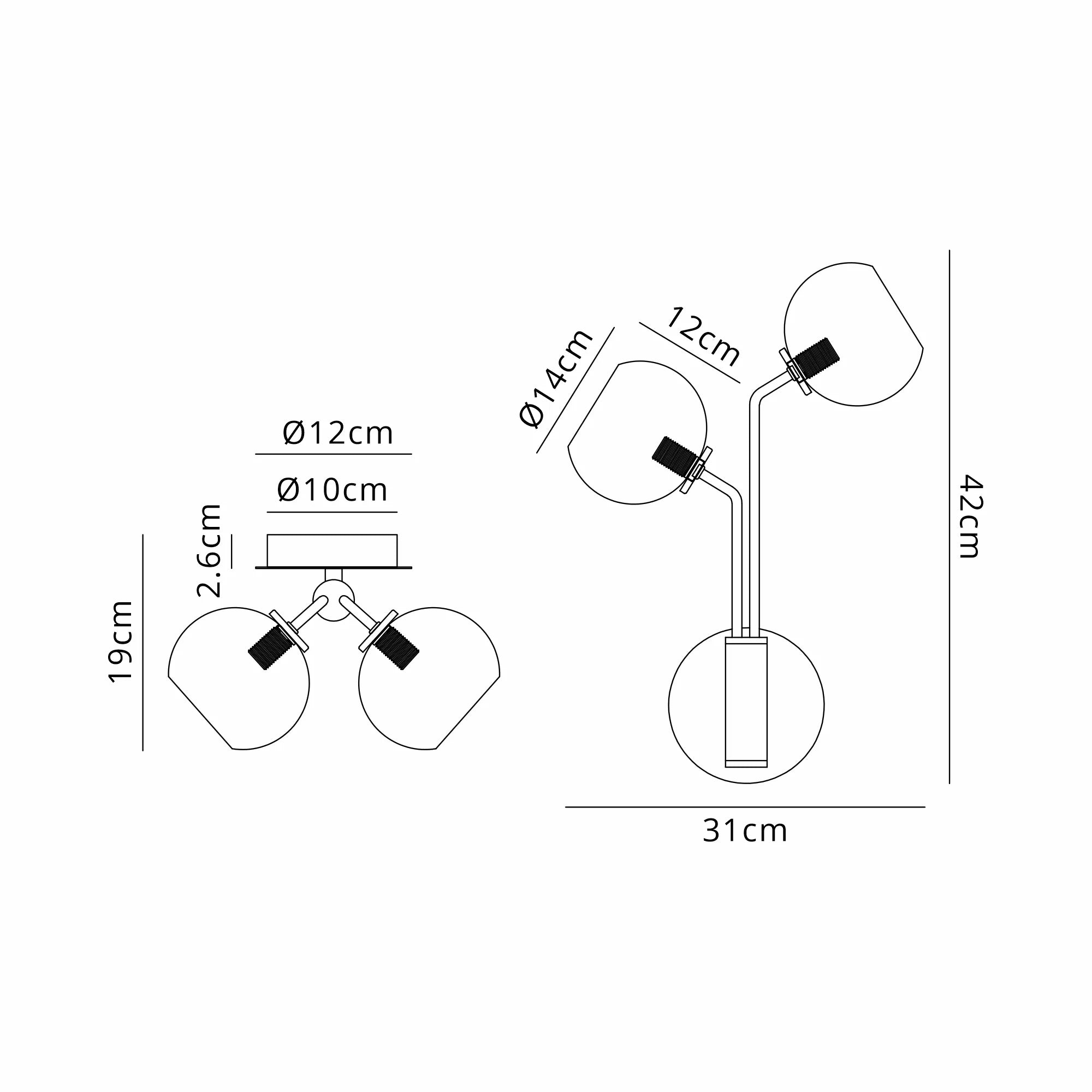 Caledon Wall Light, 2 Light G9, Light Painted Beige- Various Glass Finishes