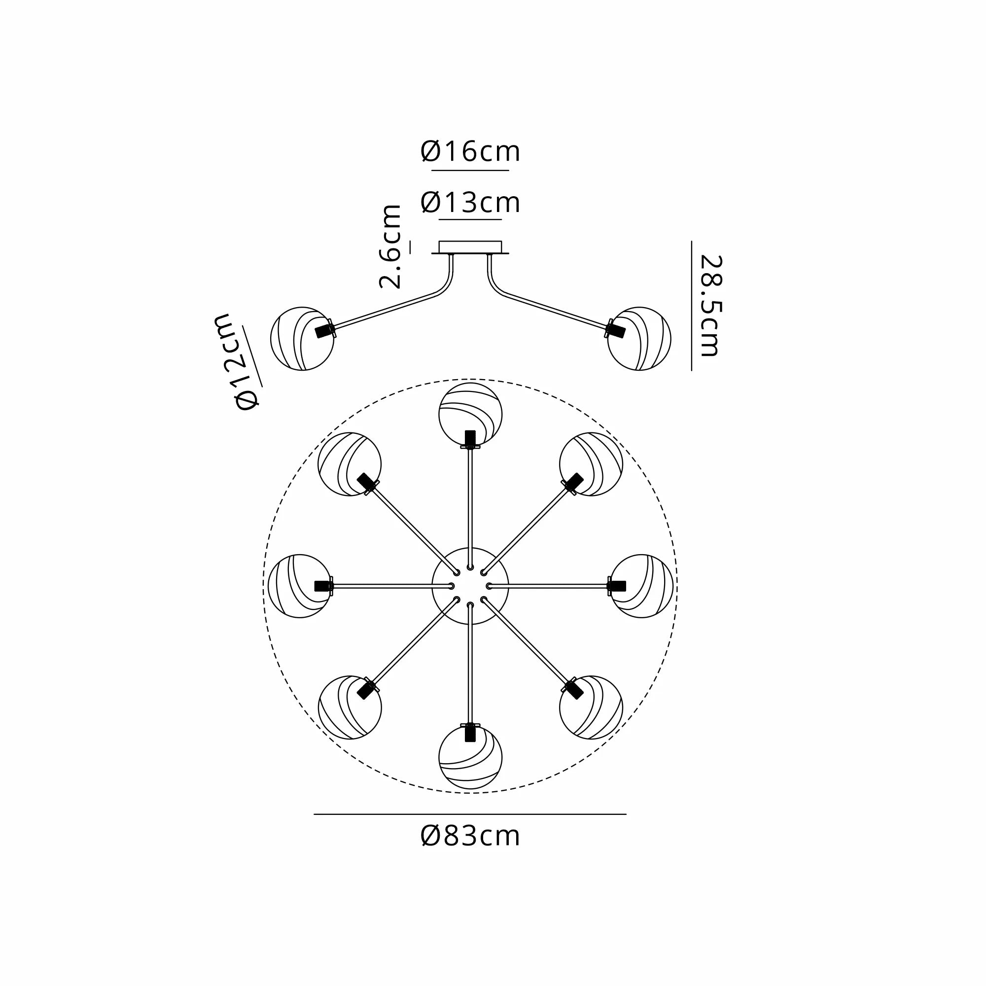 Caledon Semi Flush Light, 8 Light G9- Various Finishes