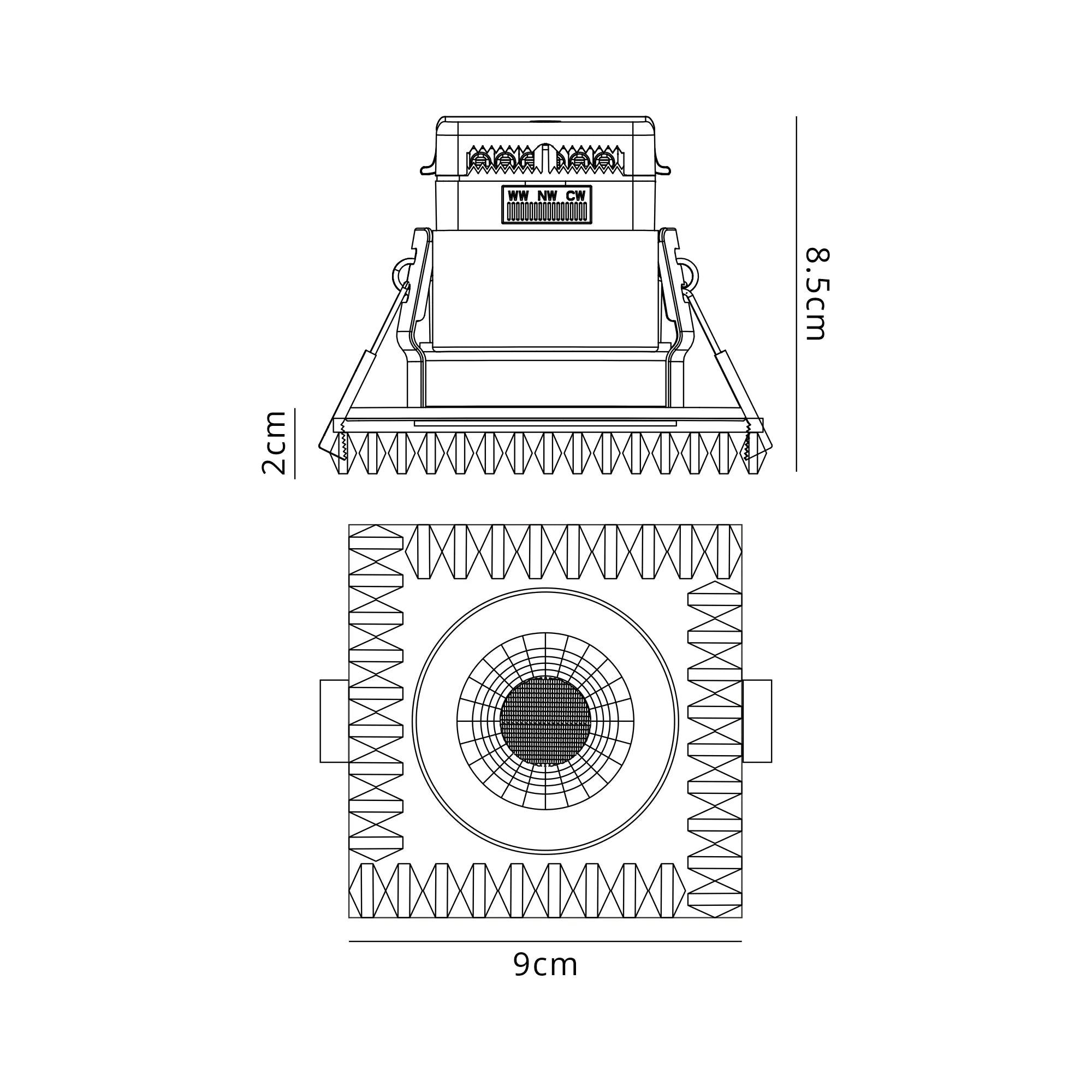 Zarya 8W IP65 Crystal Fire-Rated Downlight - Square Crystals