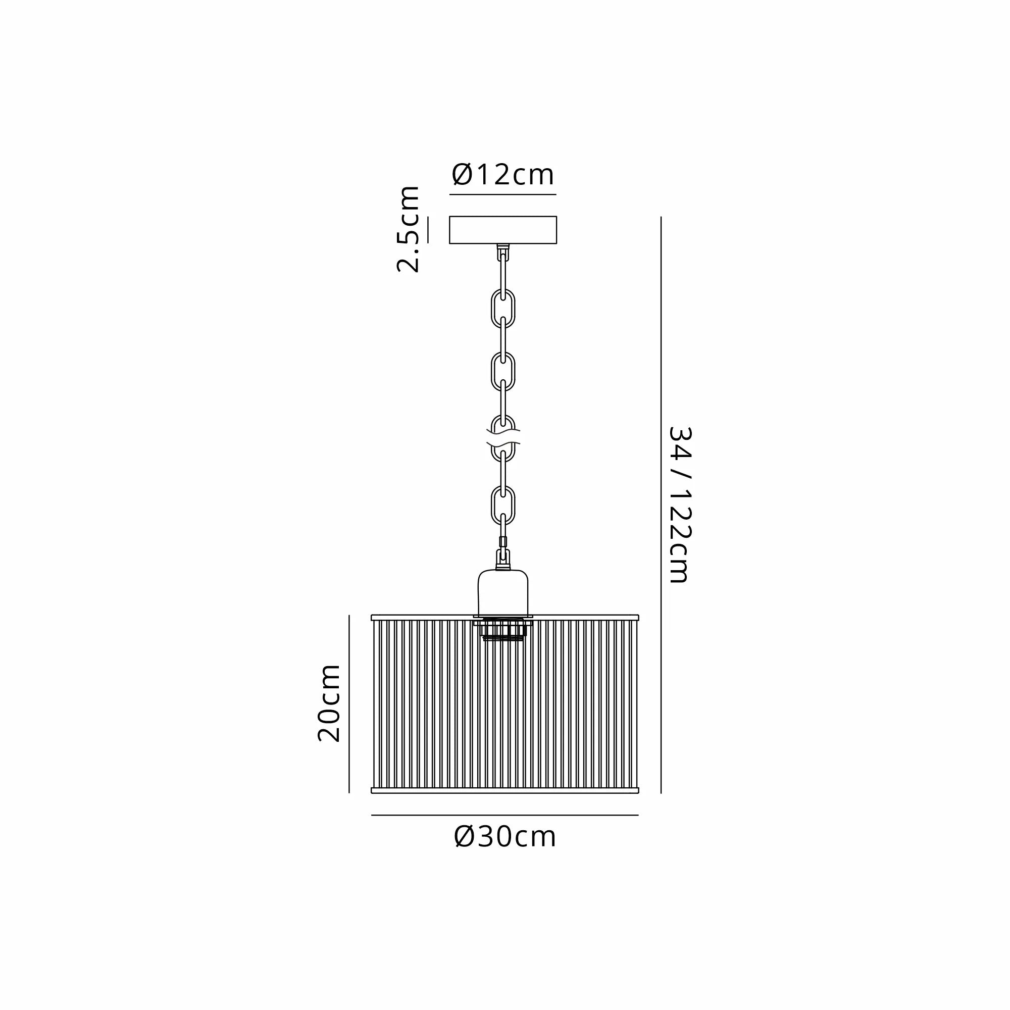 Eden Chain Single Pendant With Glass Rod Shade, 1 x E27- Various Finishes