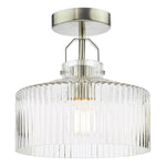 Lenka Semi-Flush Satin Nickel and Ribbed Glass