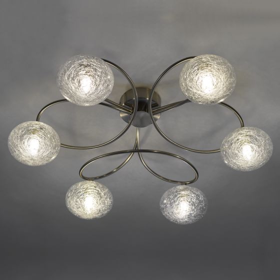 Leysha 6lt Semi Flush Satin Nickel & Glass