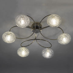 Leysha 6lt Semi Flush Satin Nickel & Glass