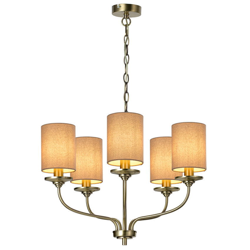 Evora 5Lt Chandelier C/W Shades- Matt Brass/ Antique Brass