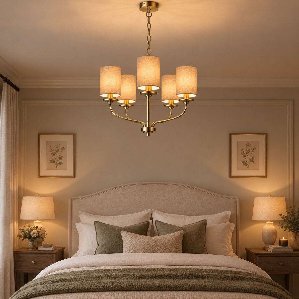 Evora 5Lt Chandelier C/W Shades- Matt Brass/ Antique Brass