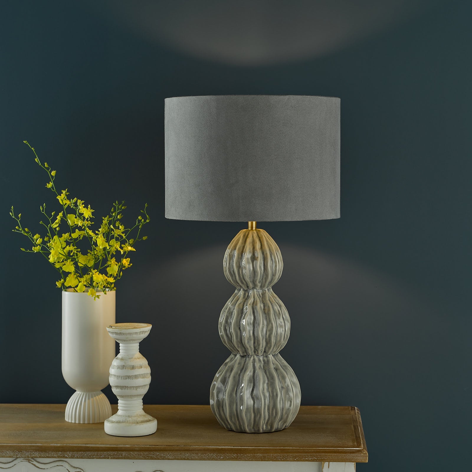Lorelai Ceramic Table Lamp Blue/Grey With Shade E27