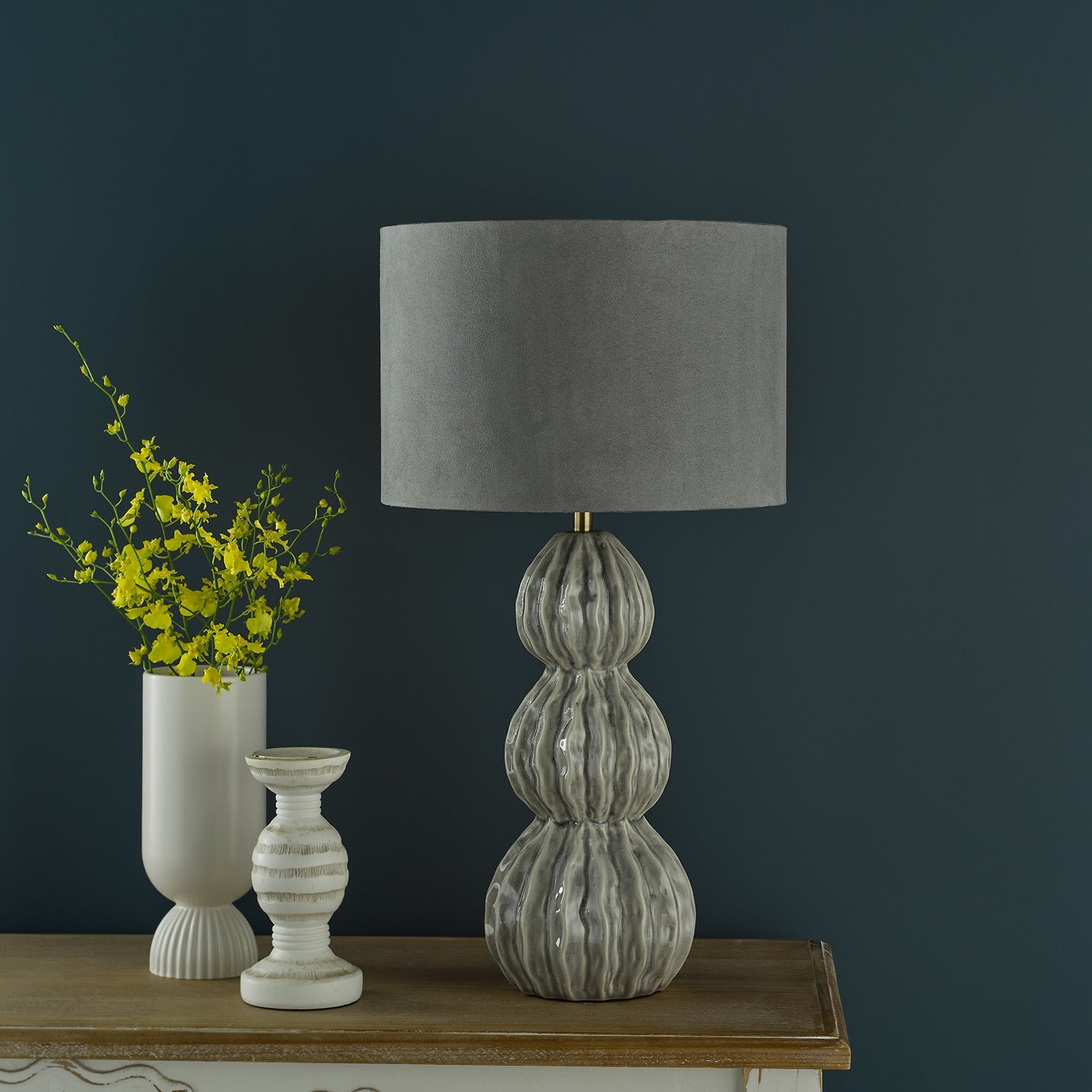 Lorelai Ceramic Table Lamp Blue/Grey With Shade E27